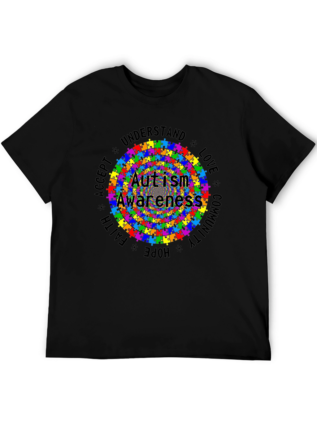 Autism Awareness Puzzle Piece Graphic Tee - Black