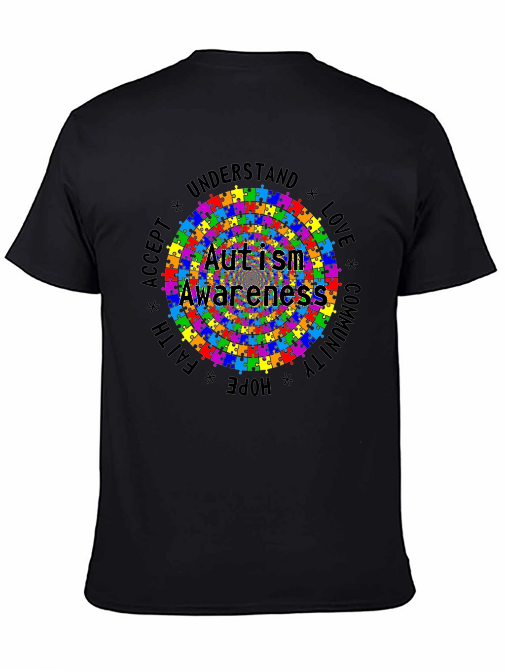 Autism Awareness Puzzle Piece Graphic Tee - Black