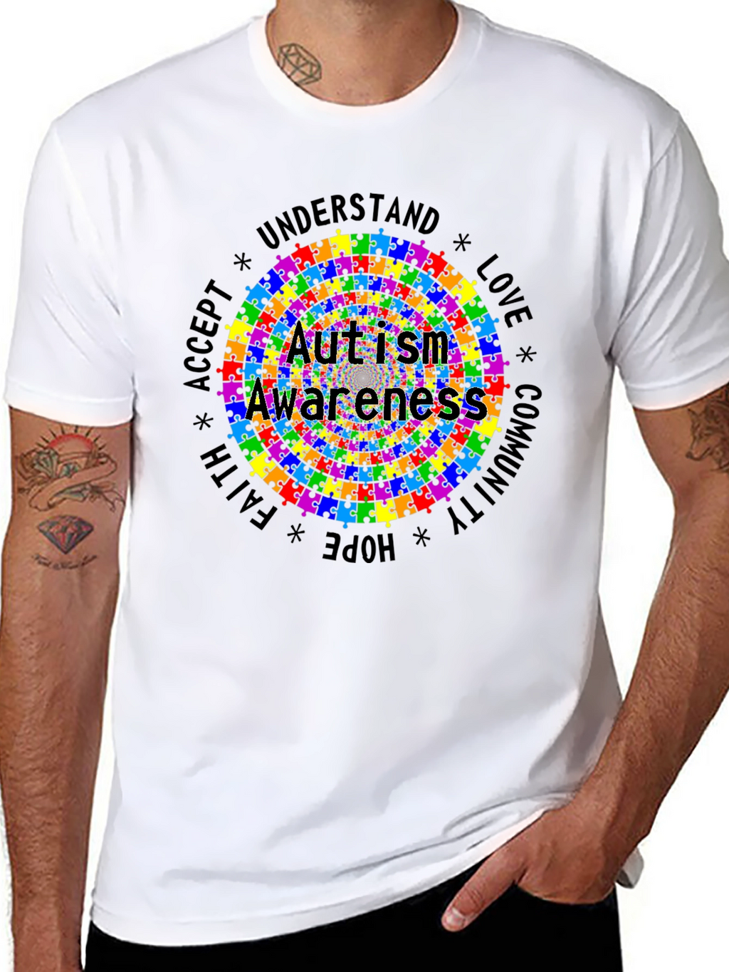 Autism Awareness Puzzle Piece Graphic Tee - Black