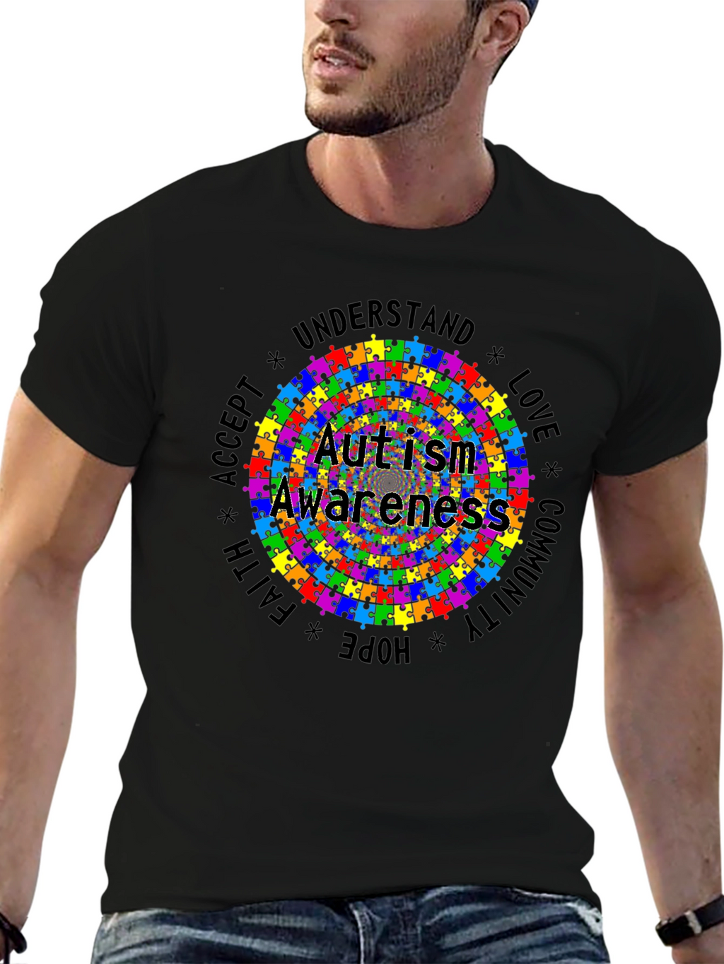 Autism Awareness Puzzle Piece Graphic Tee - Black