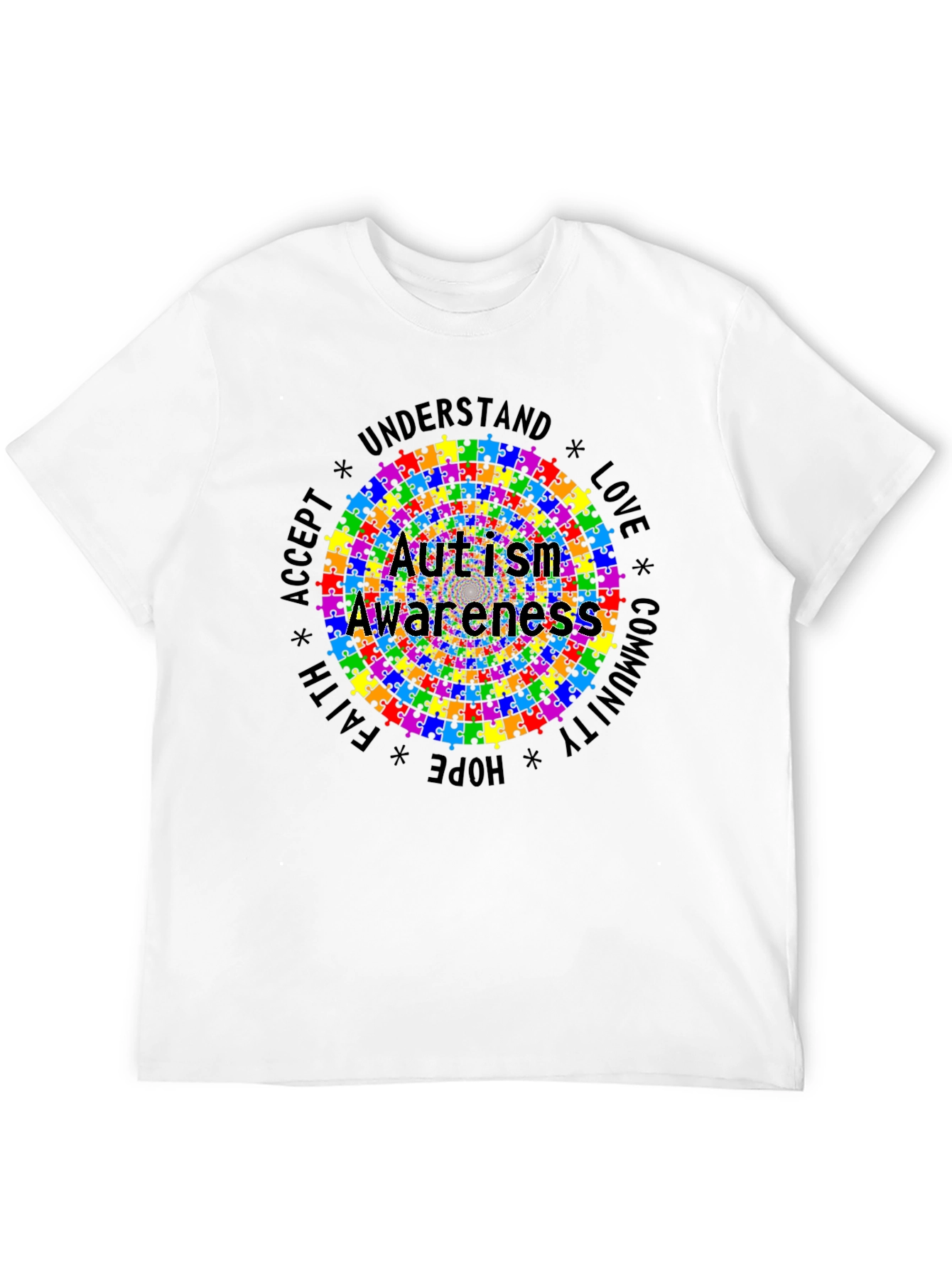 Autism Awareness Puzzle Piece Graphic Tee - Black