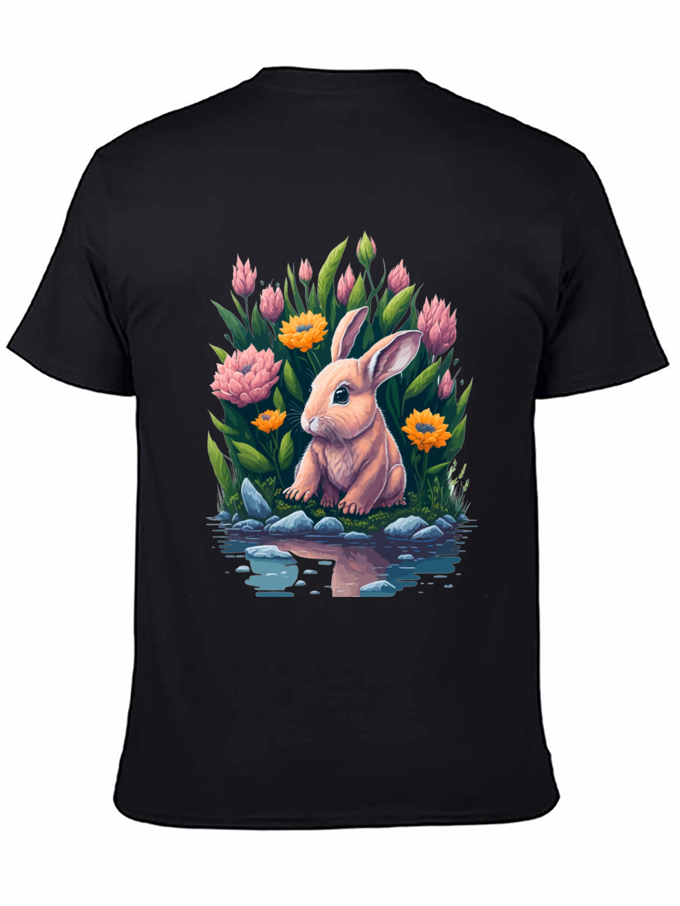 Bunny & Blooms Graphic Tee - Mens Black T-Shirt
