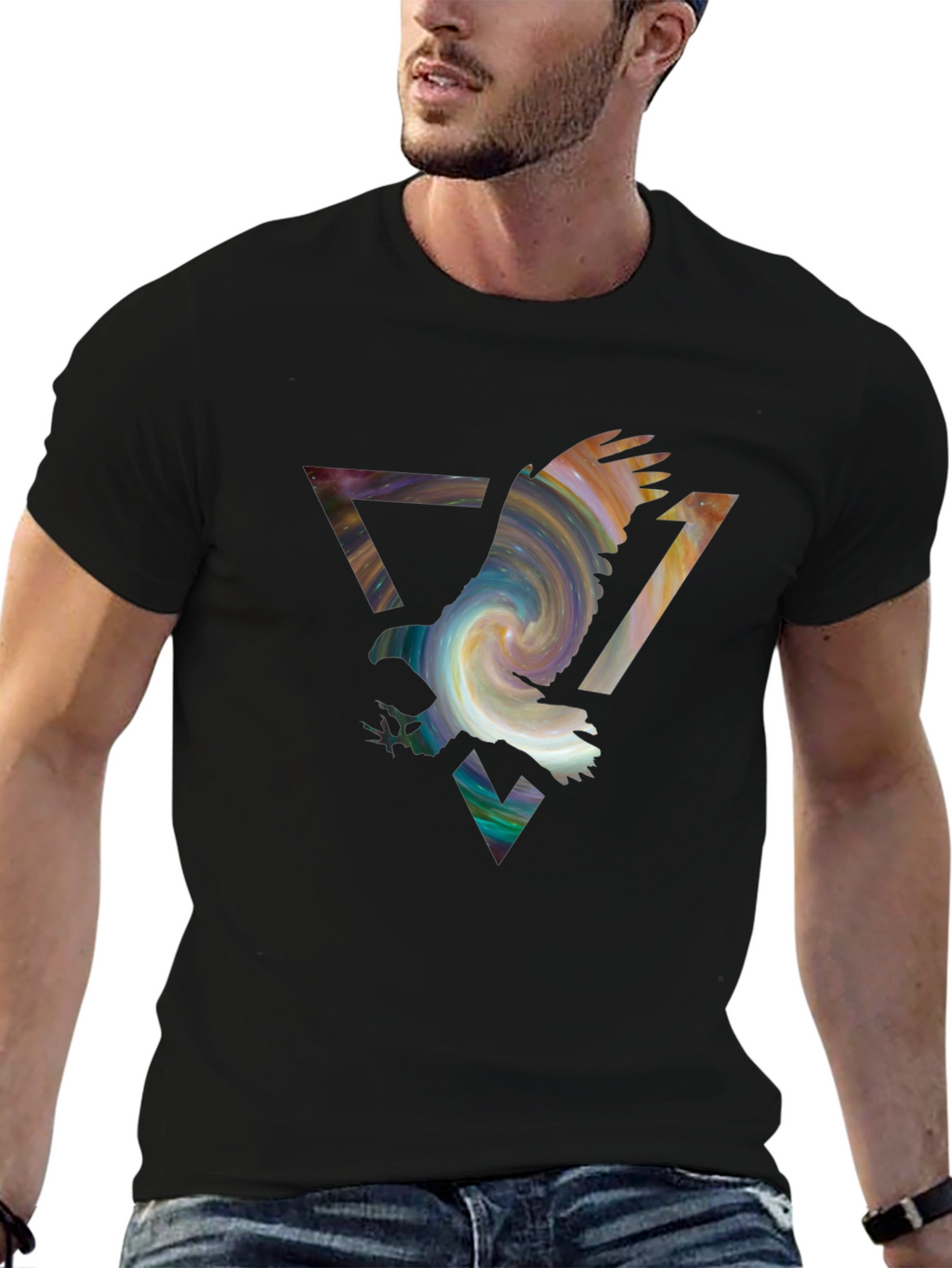 Eagle Galaxy Mens Black Graphic Tee