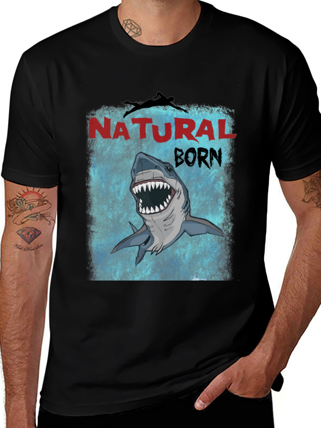 Natural Born Shark T-Shirt - Mens Black Tee