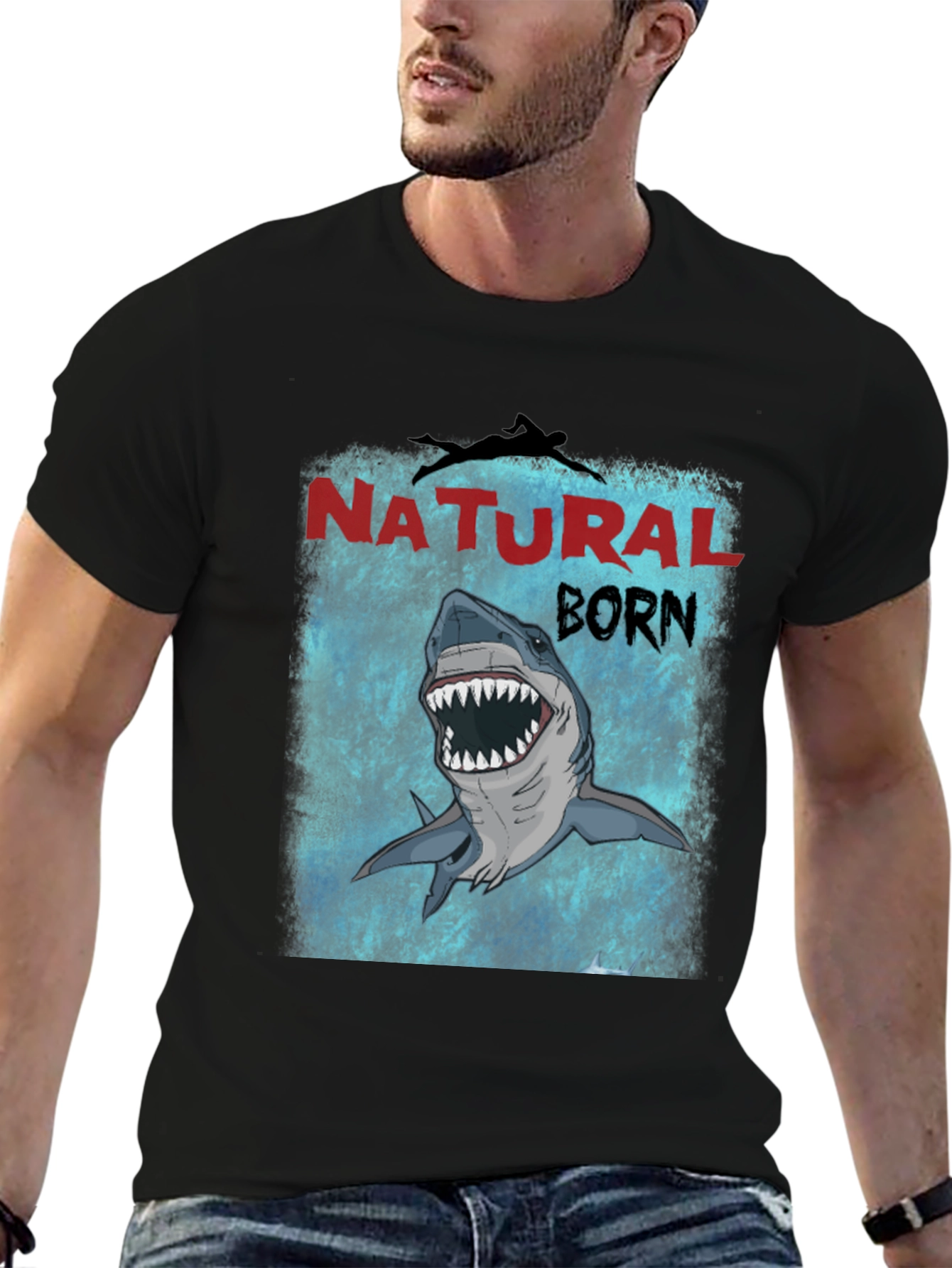 Natural Born Shark T-Shirt - Mens Black Tee