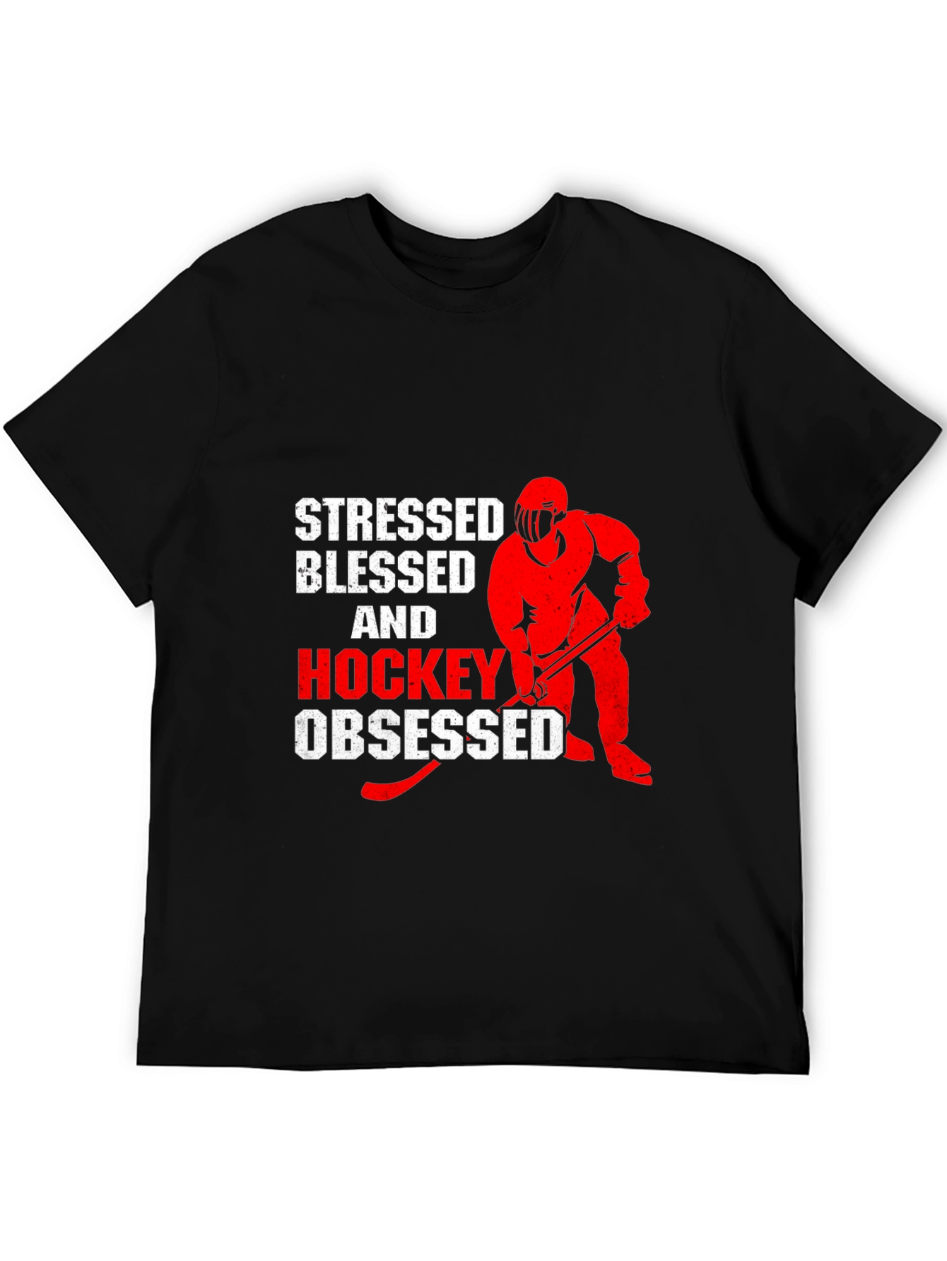 Stressed Blessed & Hockey Obsessed Black T-Shirt