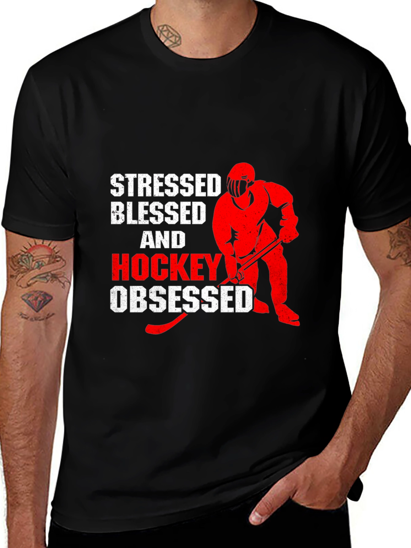 Stressed Blessed & Hockey Obsessed Black T-Shirt