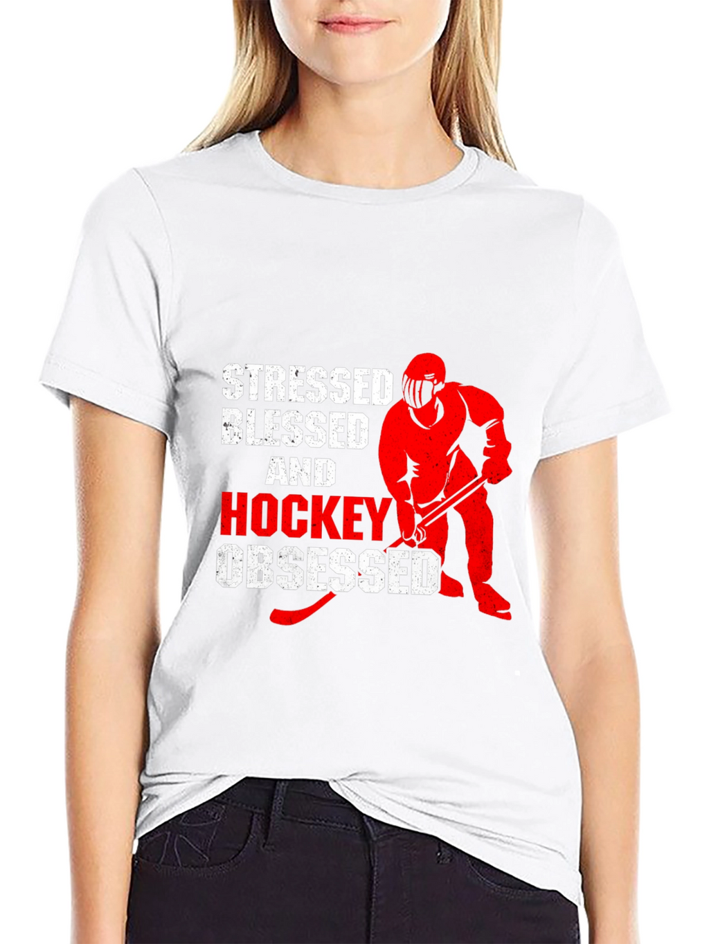 Stressed Blessed & Hockey Obsessed Black T-Shirt