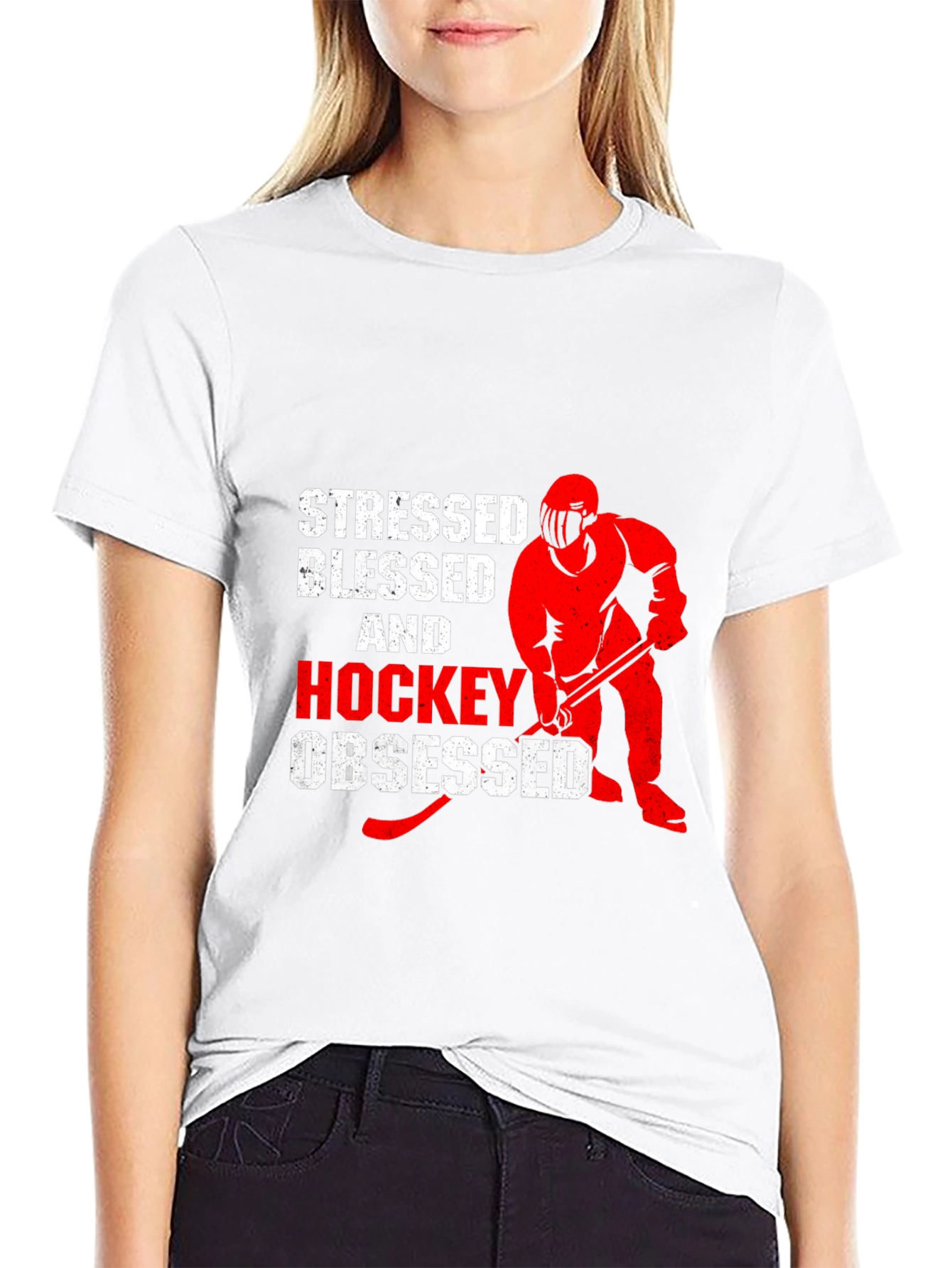 Stressed Blessed & Hockey Obsessed Black T-Shirt