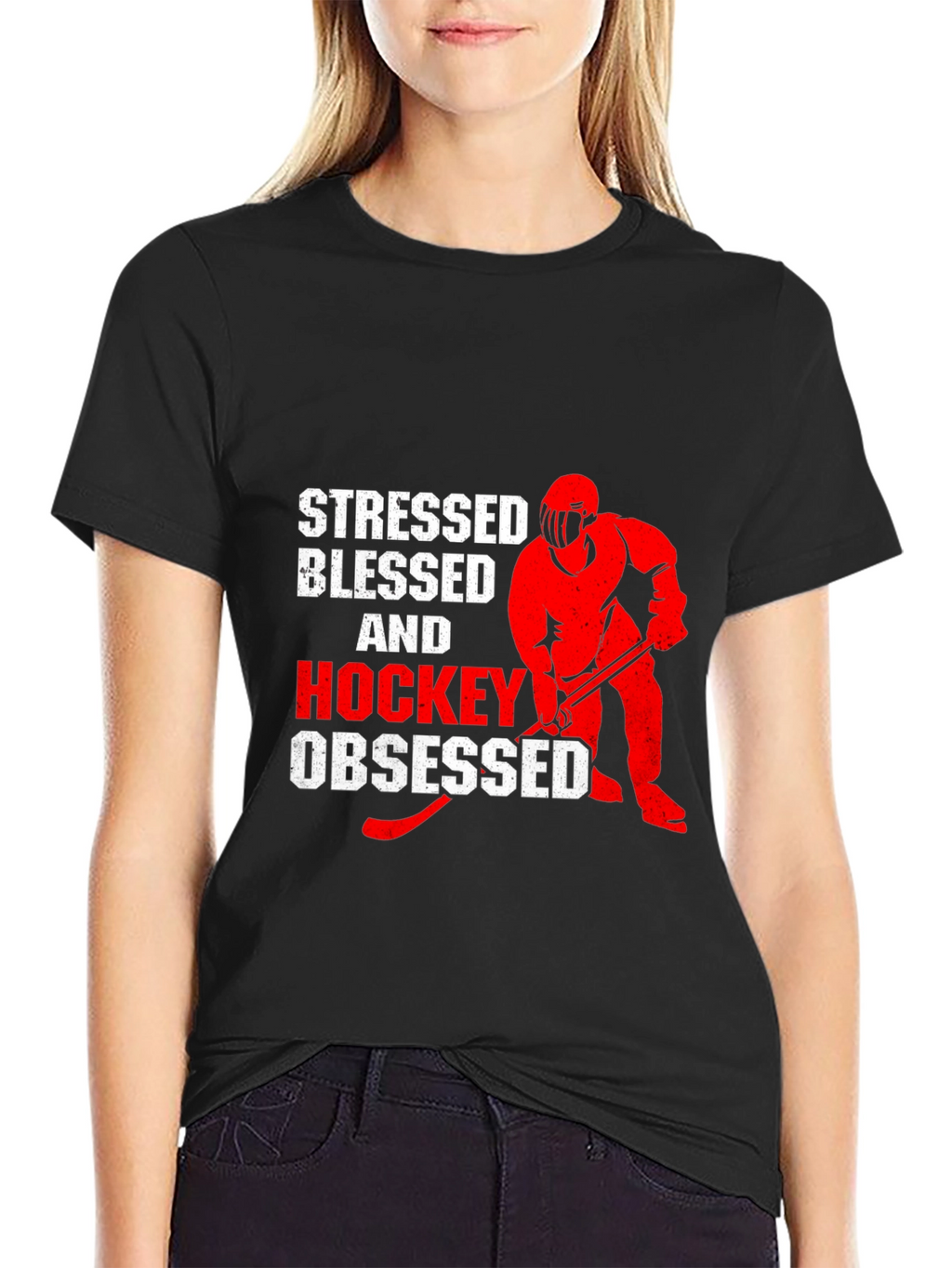 Stressed Blessed & Hockey Obsessed Black T-Shirt