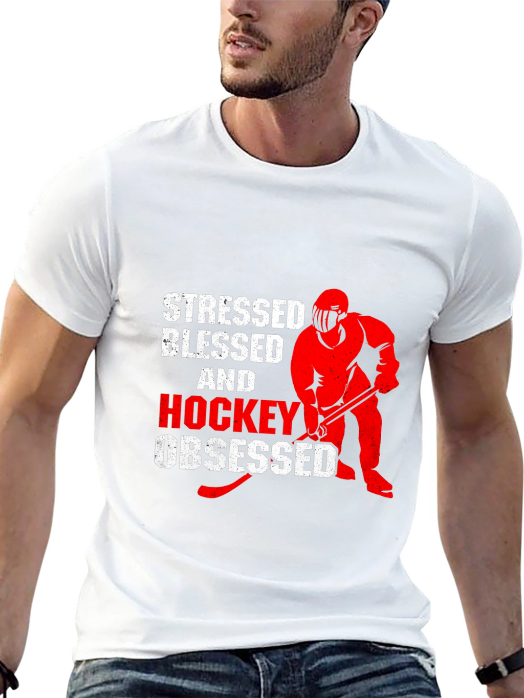 Stressed Blessed & Hockey Obsessed Black T-Shirt