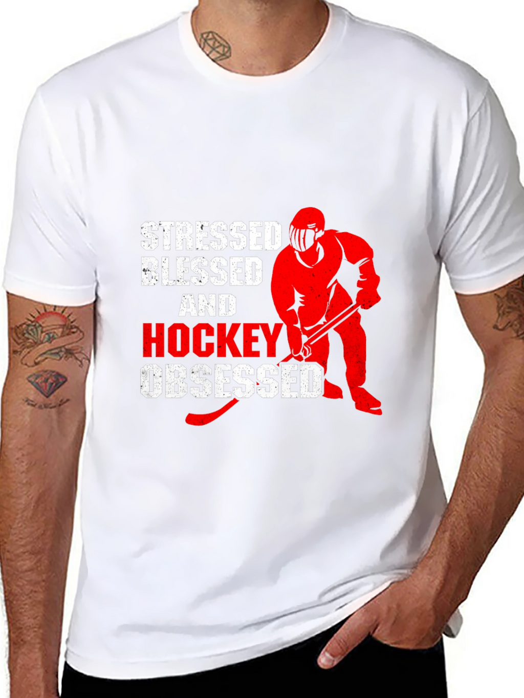 Stressed Blessed & Hockey Obsessed Black T-Shirt