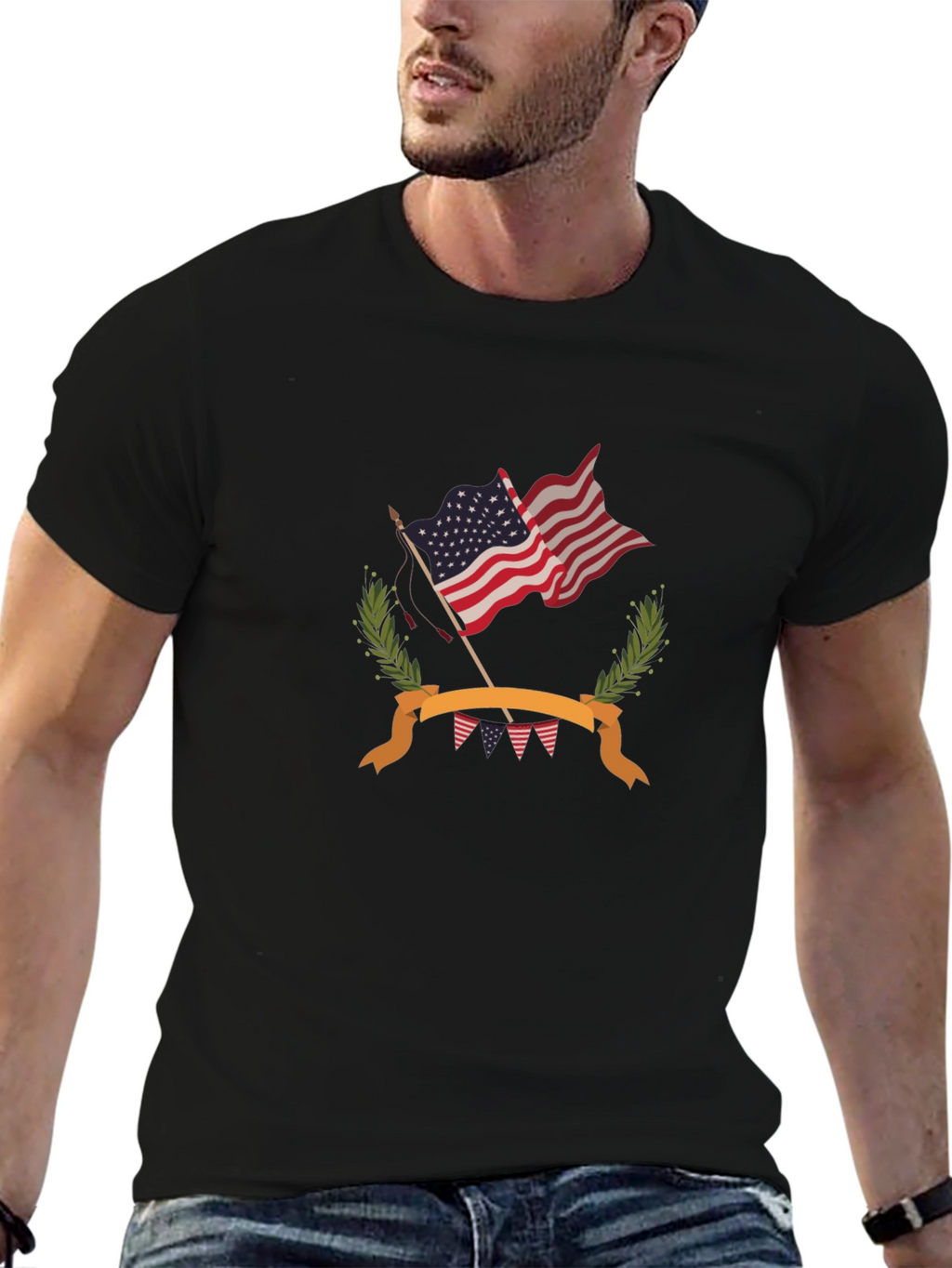 Patriotic USA Flag Graphic Tee - Black Cotton T-Shirt