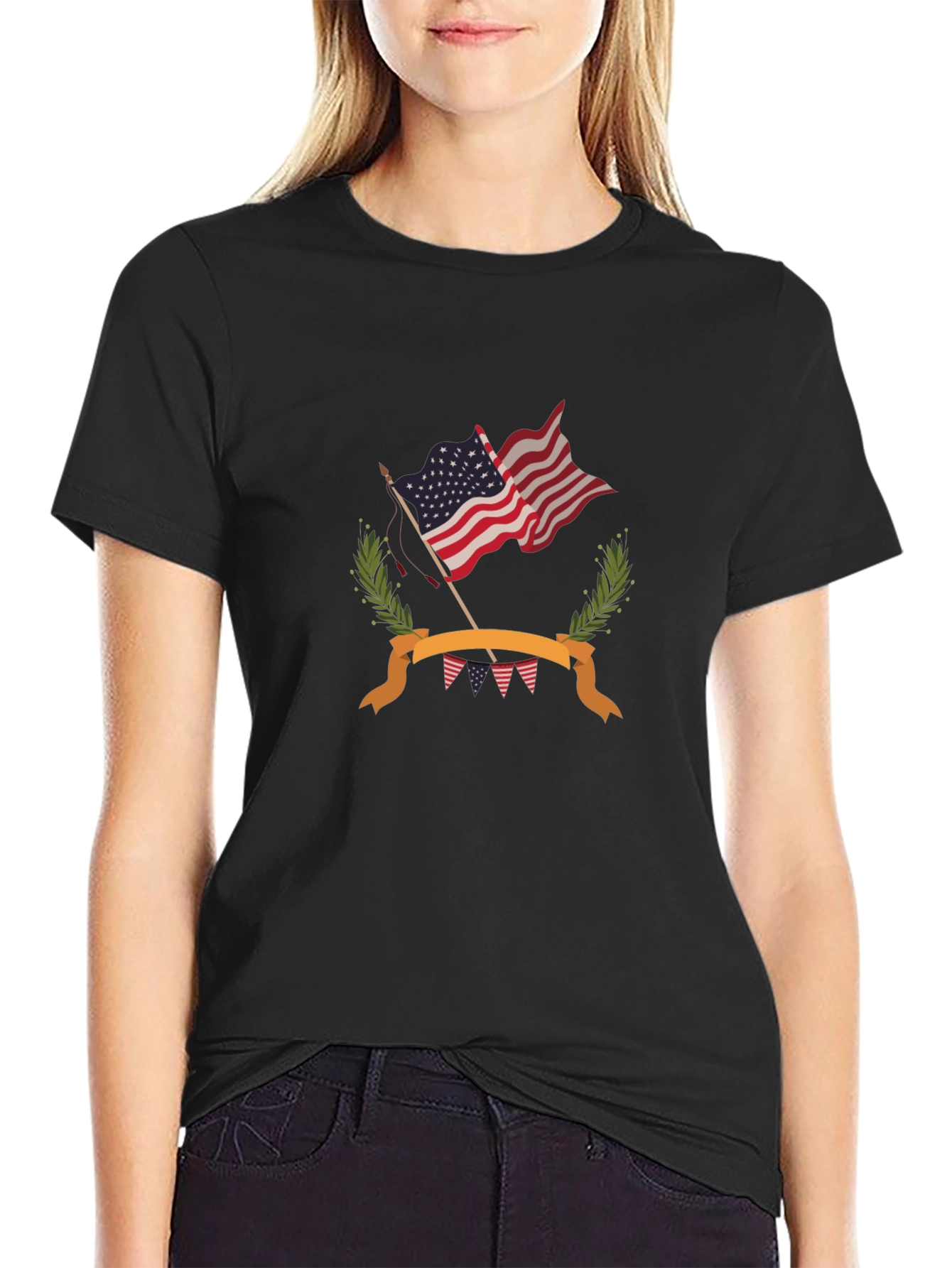 Patriotic USA Flag Graphic Tee - Black Cotton T-Shirt