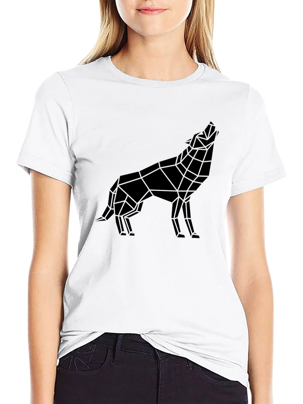 Geometric Wolf Graphic Tee - Modern Black T-Shirt