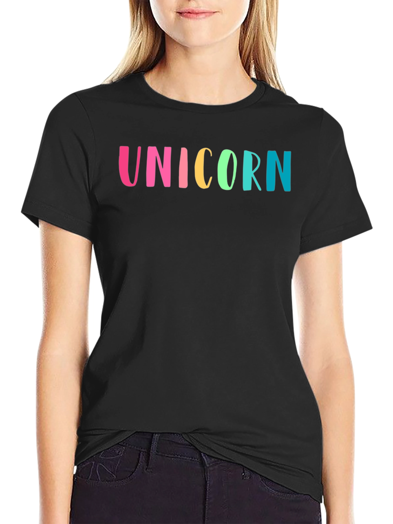 Unicorn Rainbow Graphic T-Shirt - Mens Black Tee