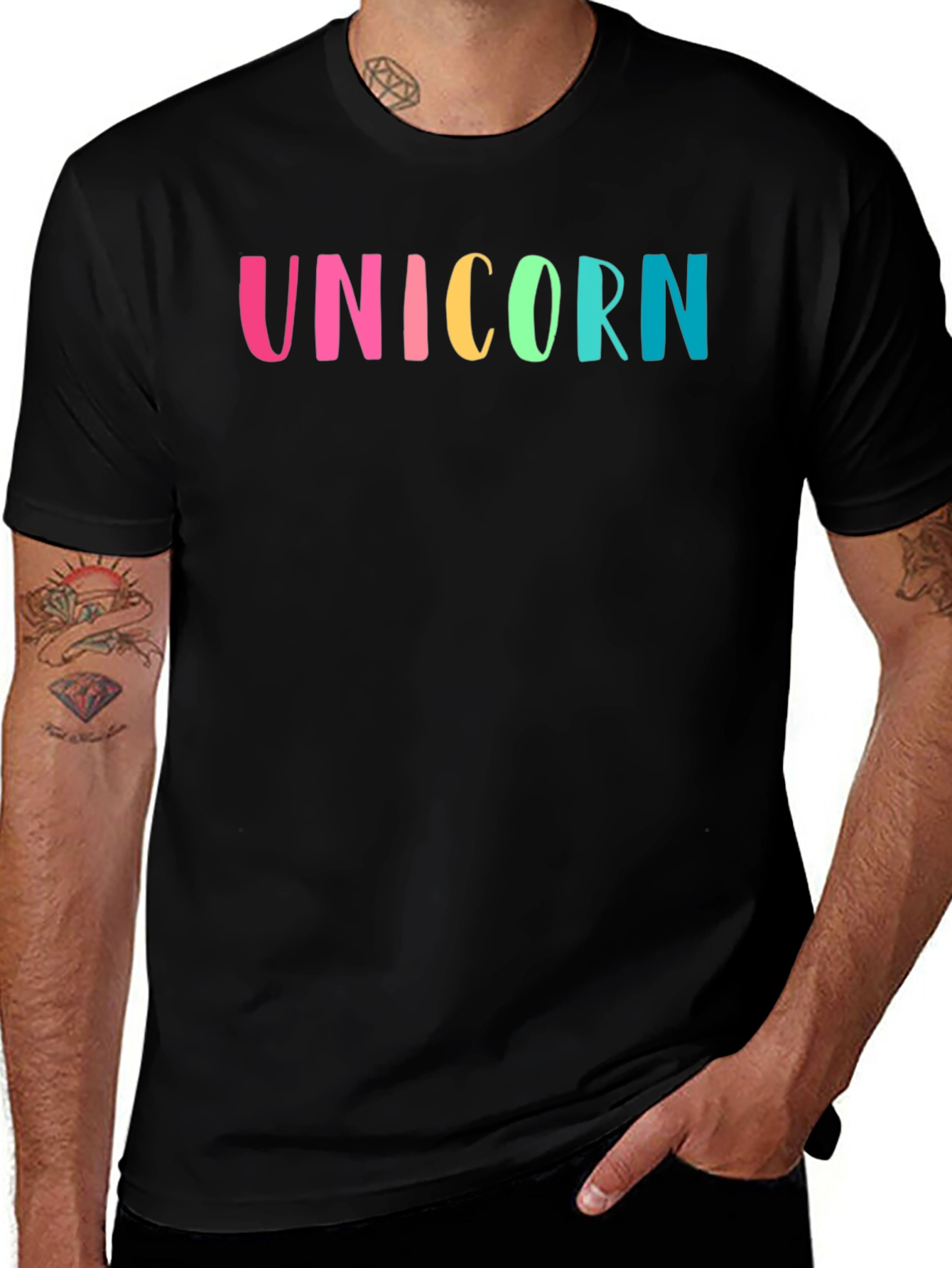 Unicorn Rainbow Graphic T-Shirt - Mens Black Tee