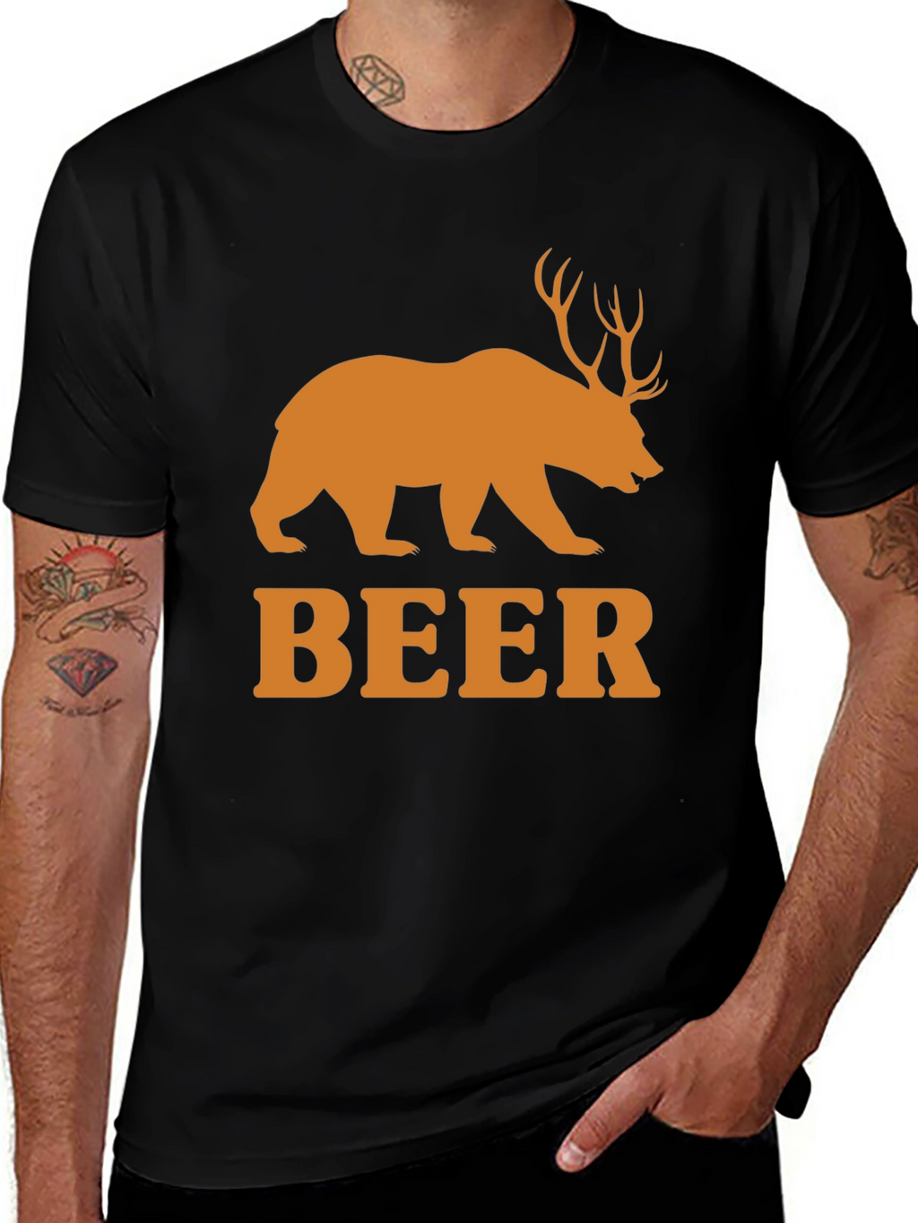 Beer Bear Deer Funny Mens T-Shirt