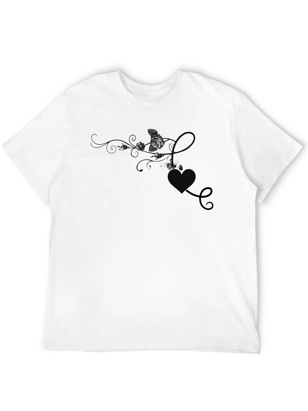 Elegant Black T-Shirt with Floral & Hearts Design