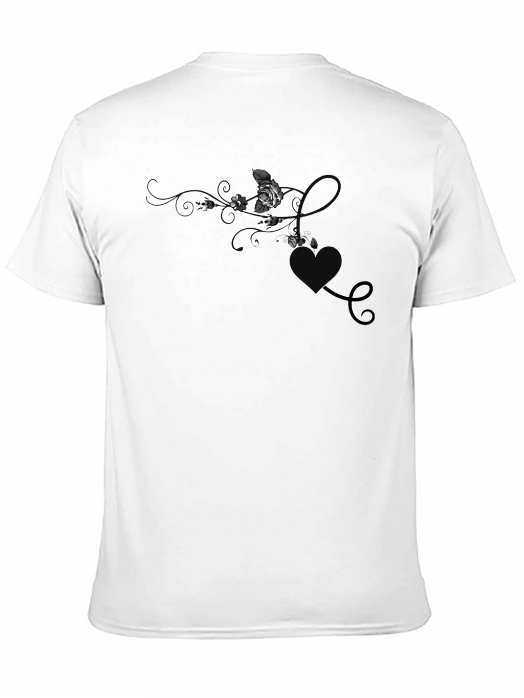 Elegant Black T-Shirt with Floral & Hearts Design