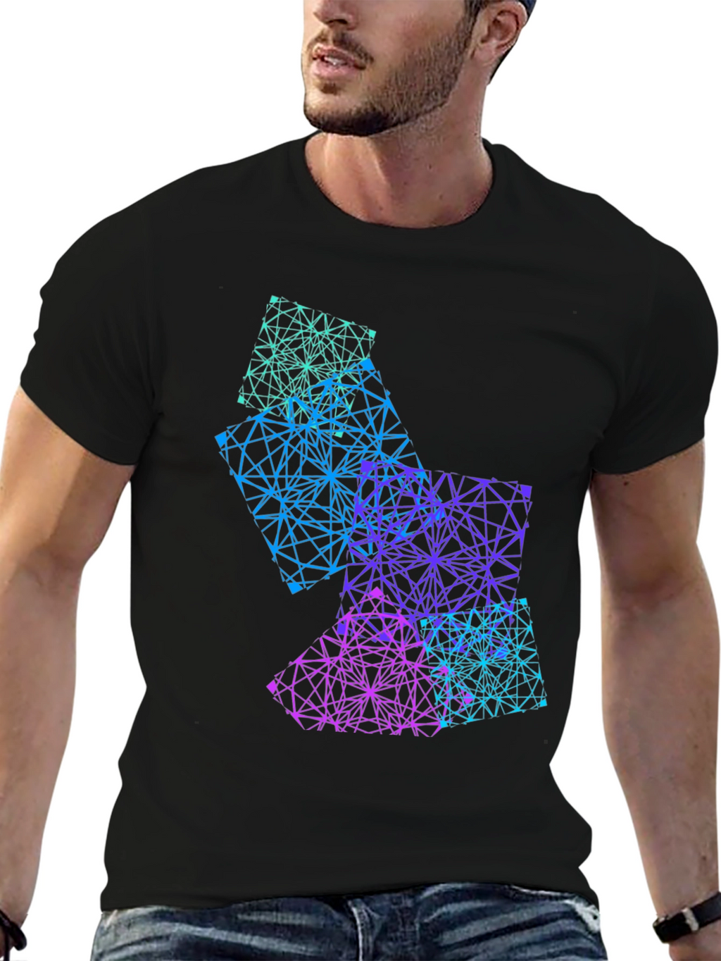 Geometric Gradient Graphic Tee - Mens Black T-Shirt