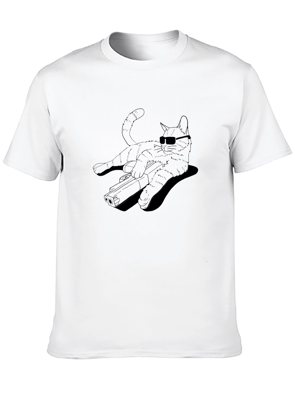 Cool Cat Gun Graphic T-Shirt - Black