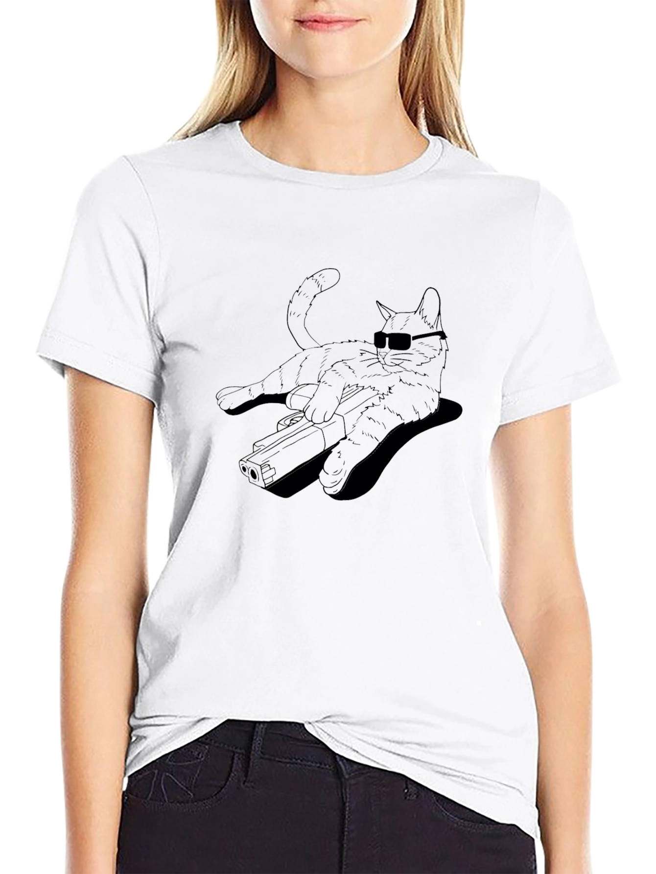 Cool Cat Gun Graphic T-Shirt - Black