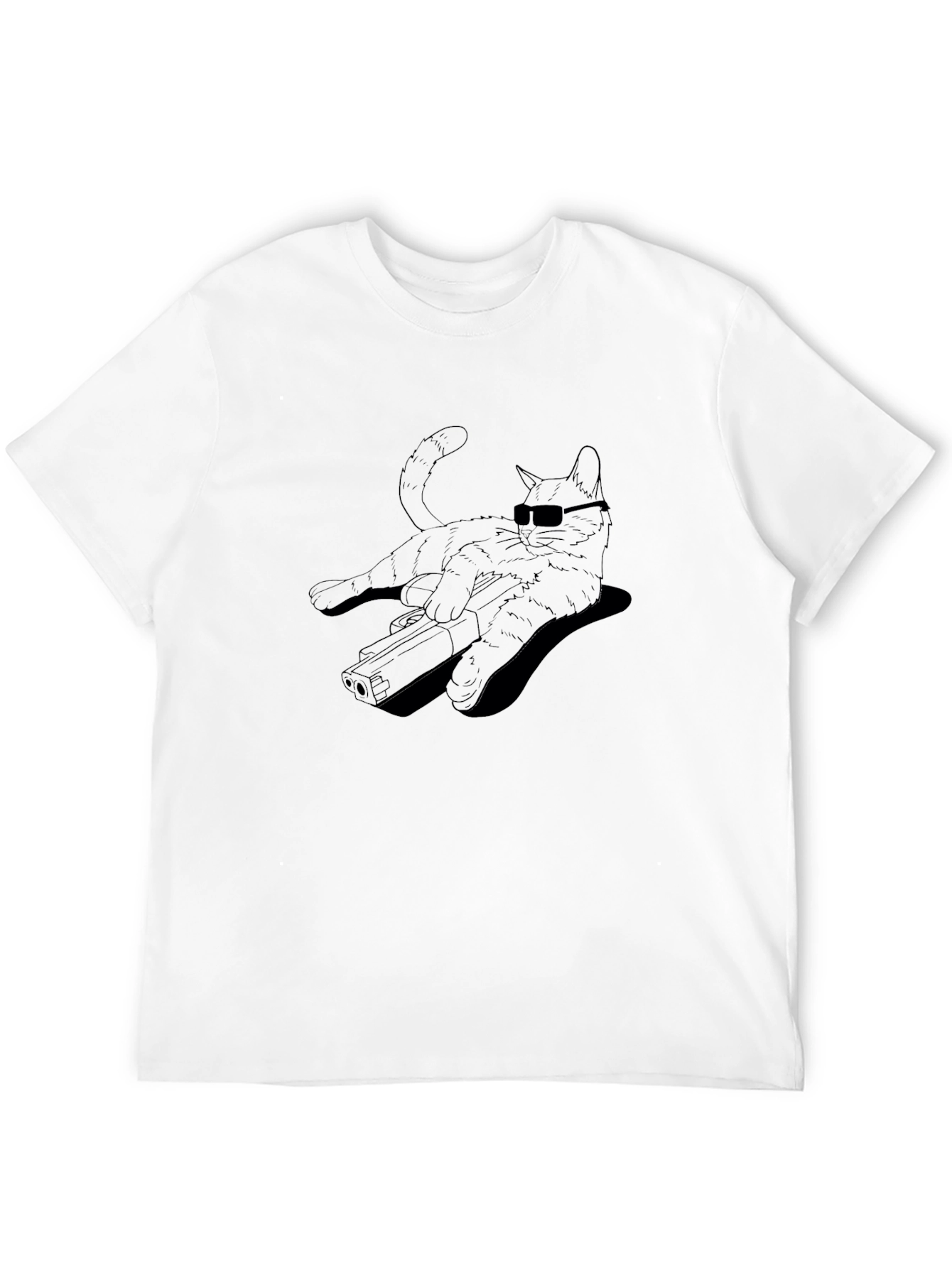 Cool Cat Gun Graphic T-Shirt - Black