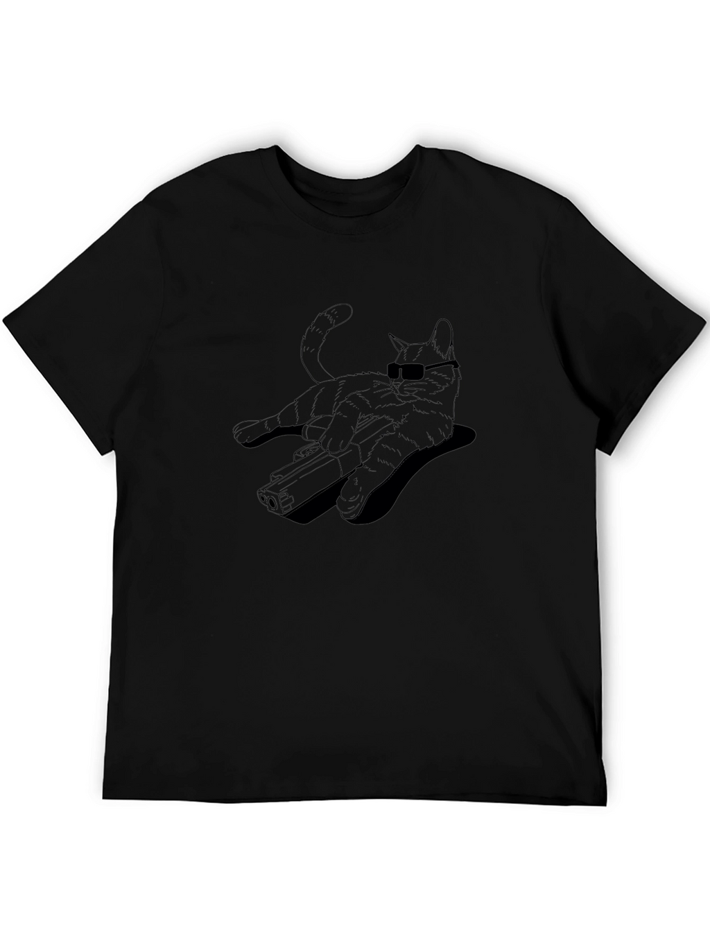 Cool Cat Gun Graphic T-Shirt - Black