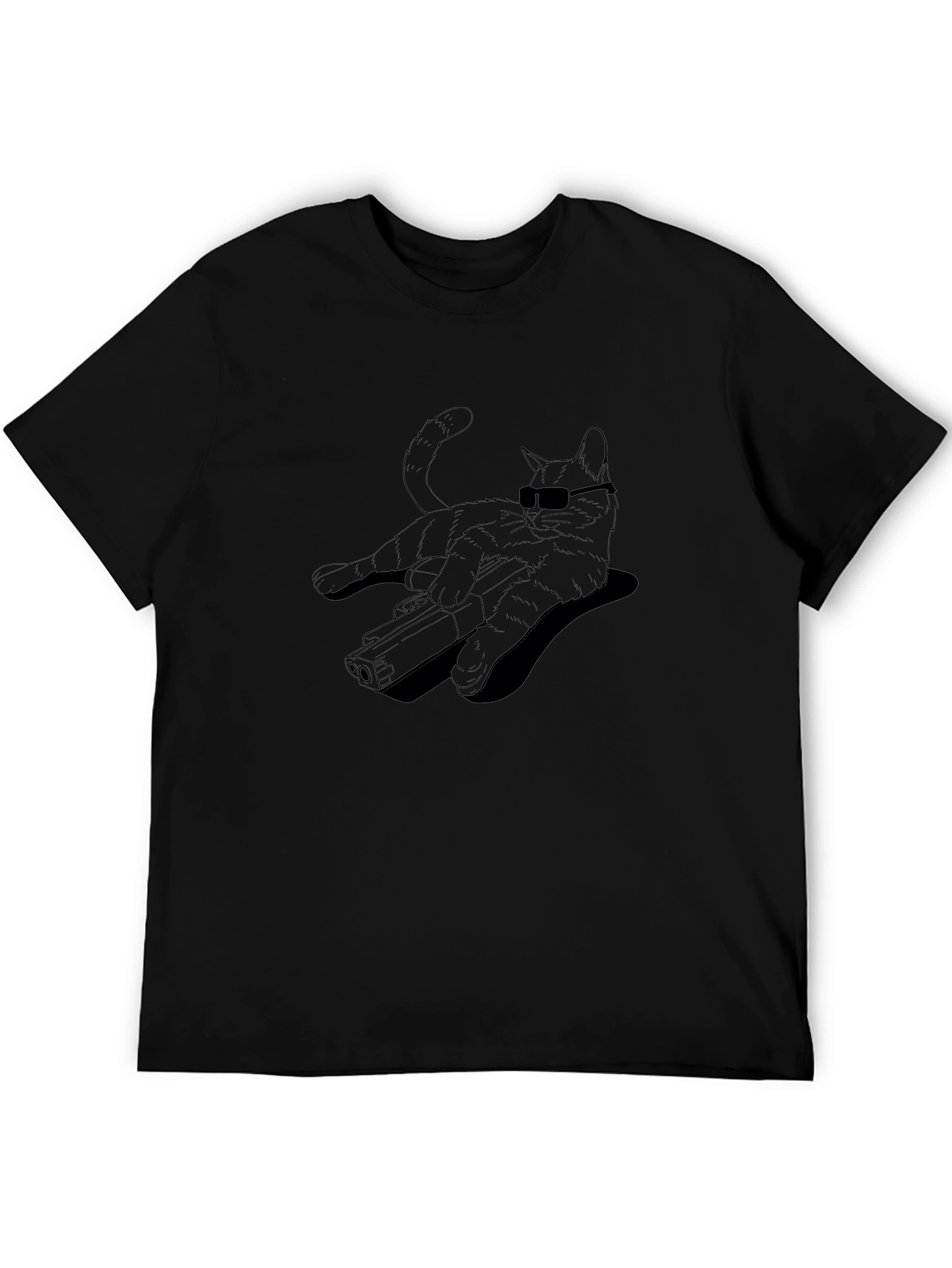 Cool Cat Gun Graphic T-Shirt - Black