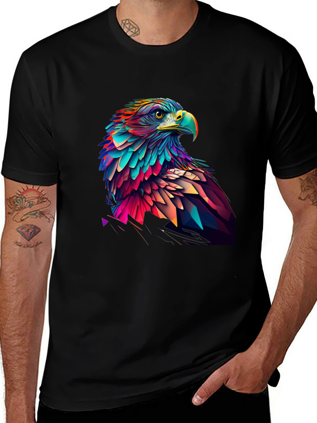 Geometric Eagle Graphic Tee - Black