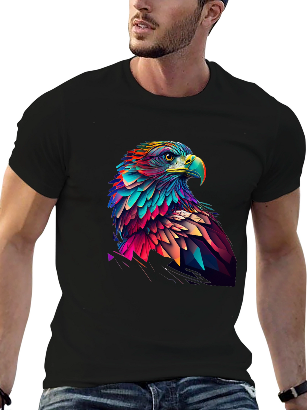 Geometric Eagle Graphic Tee - Black