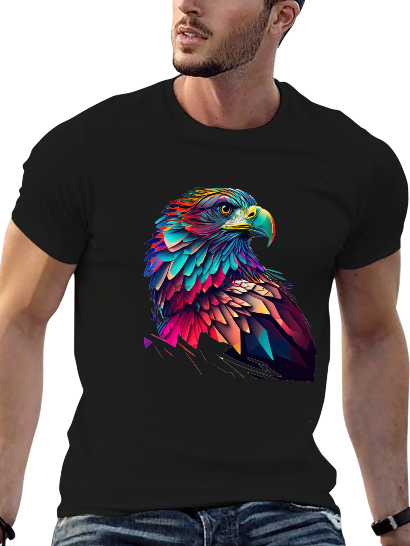 Geometric Eagle Graphic Tee - Black