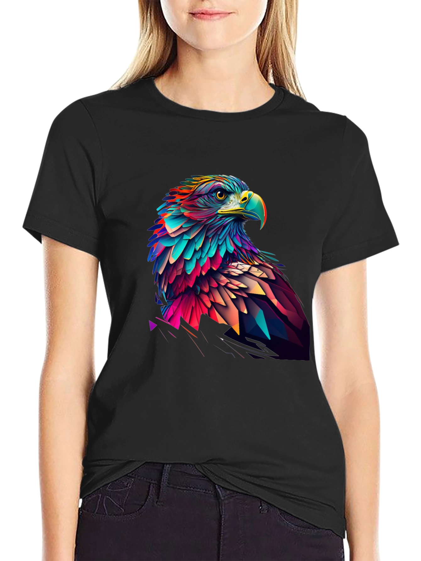 Geometric Eagle Graphic Tee - Black