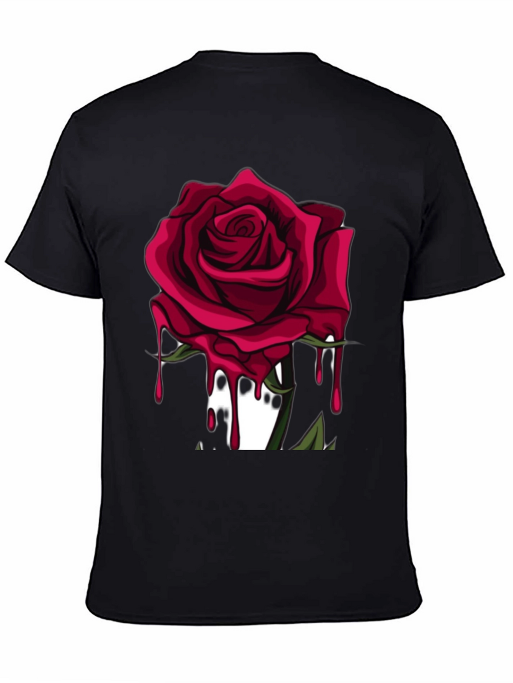 Mens Black T-Shirt with Red Rose Graphic