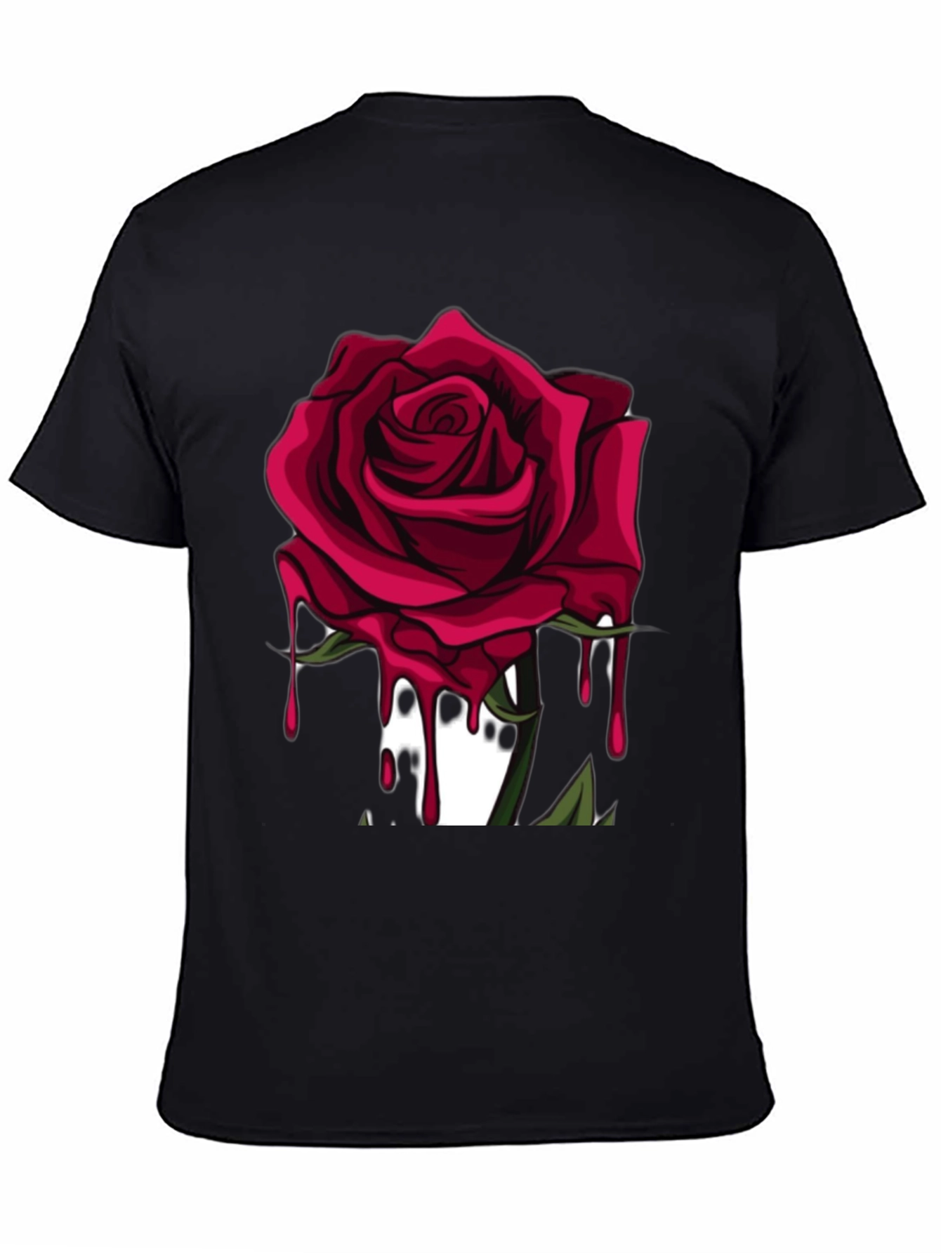 Mens Black T-Shirt with Red Rose Graphic