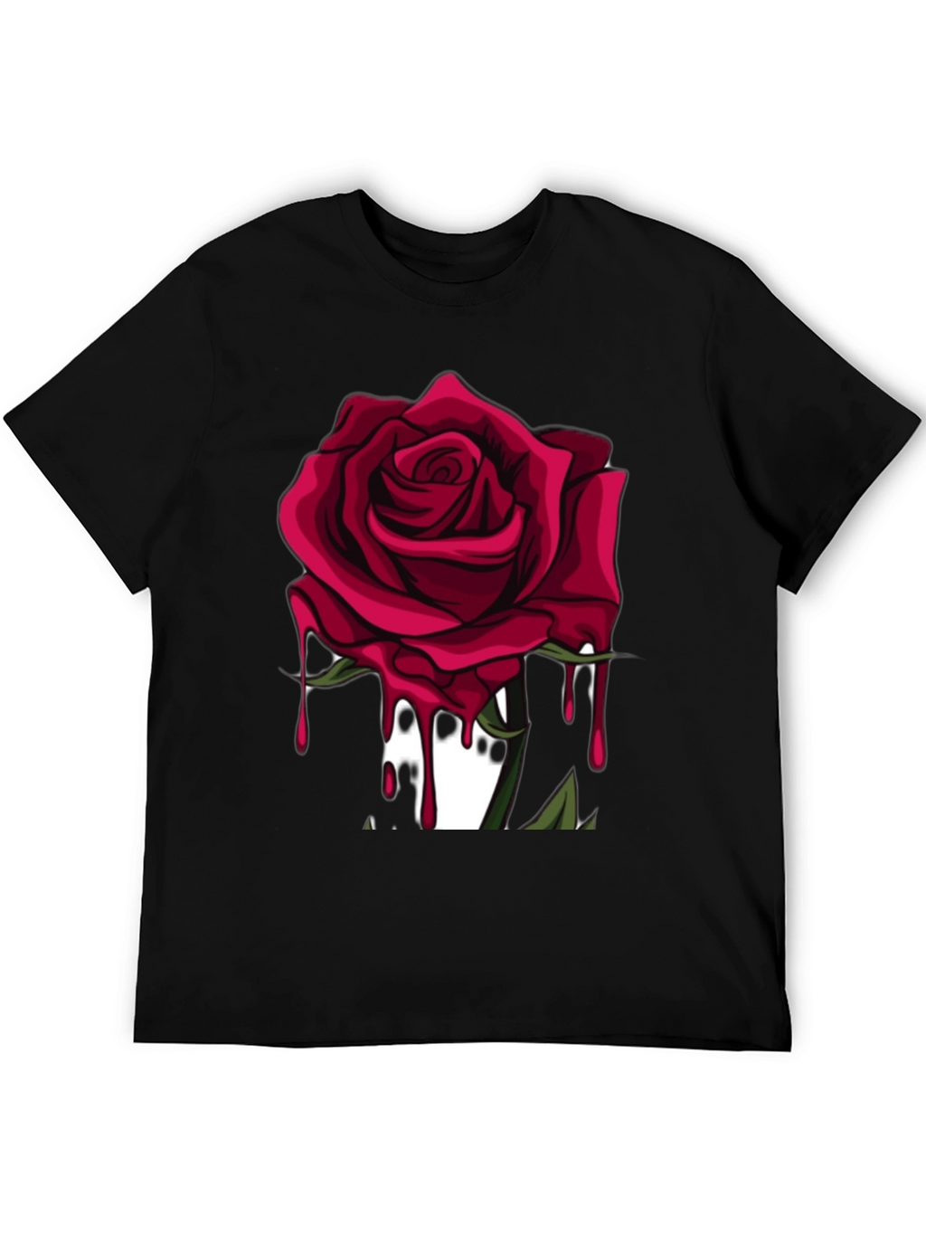 Mens Black T-Shirt with Red Rose Graphic