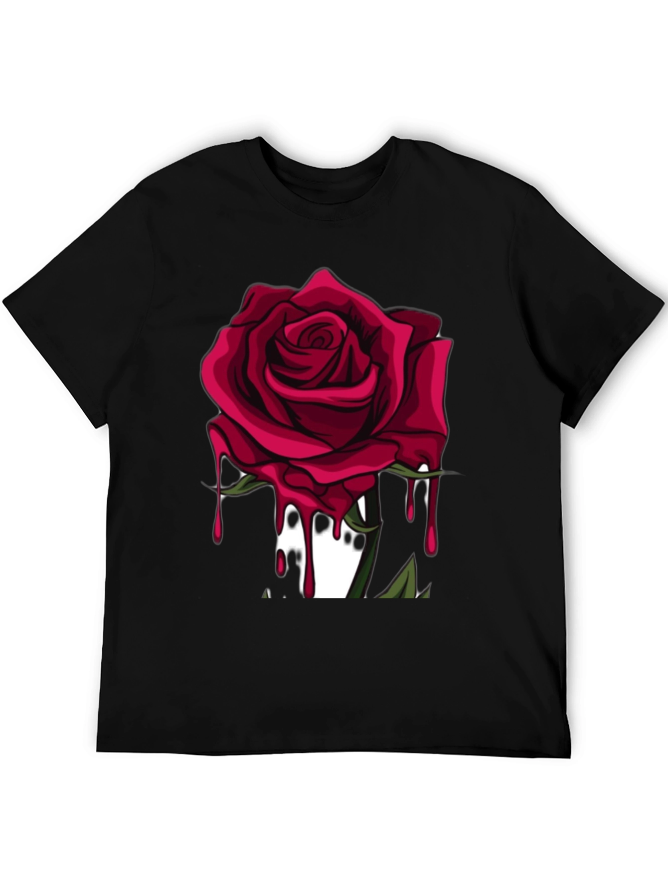 Mens Black T-Shirt with Red Rose Graphic