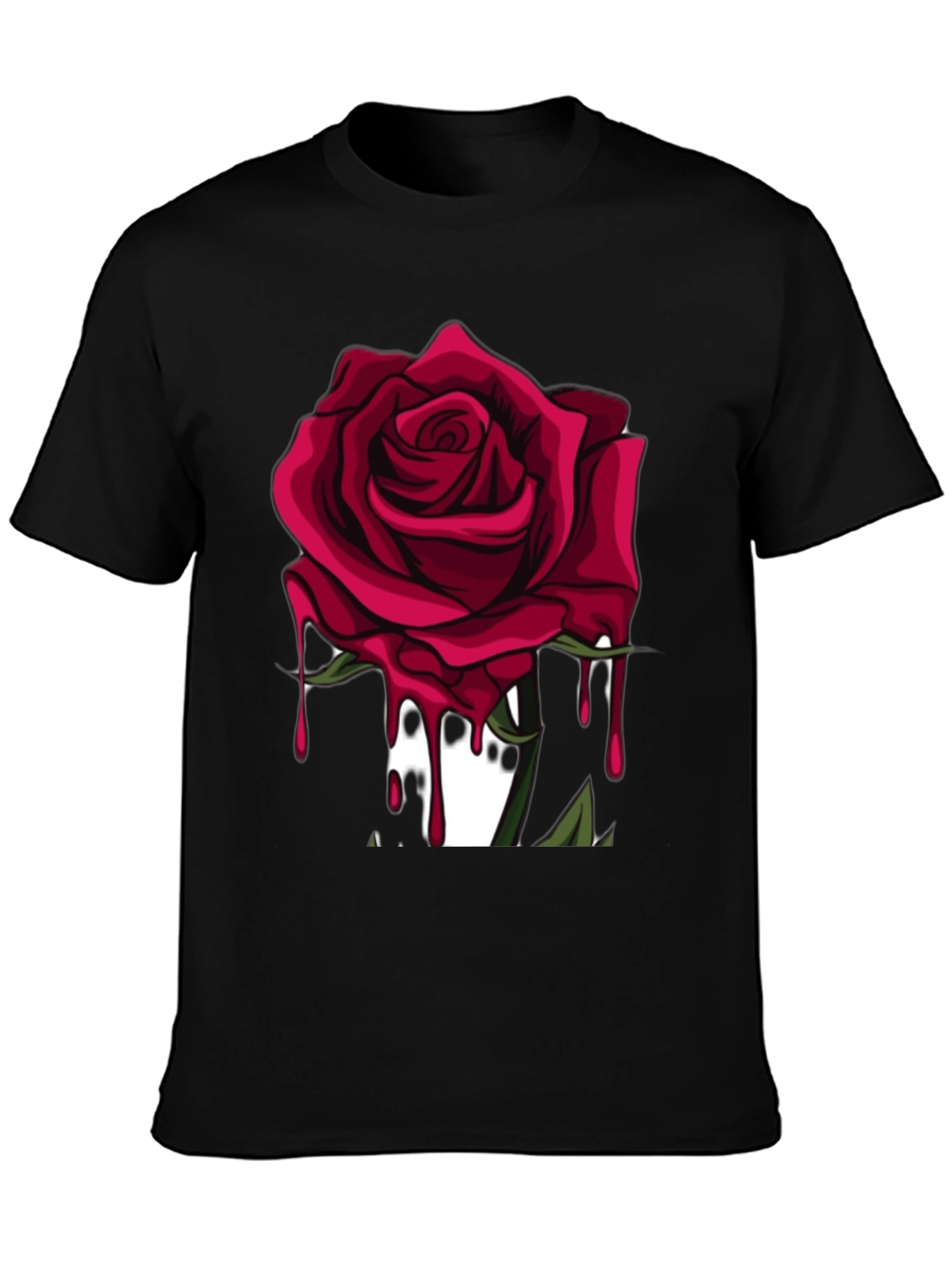 Mens Black T-Shirt with Red Rose Graphic