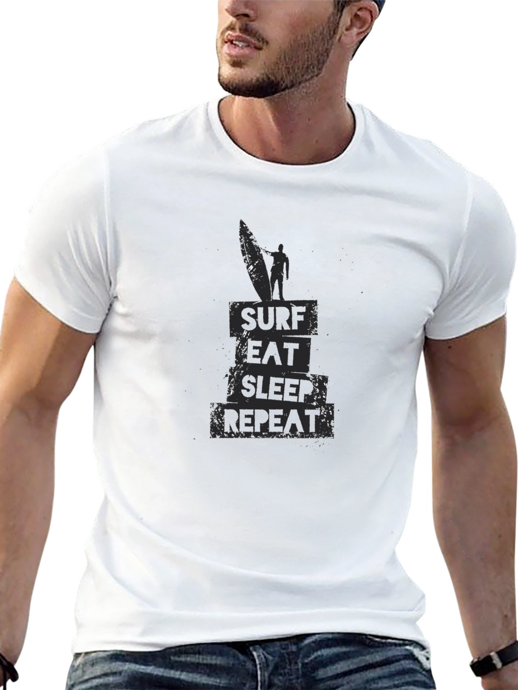 Surf Eat Sleep Repeat Black Graphic T-Shirt