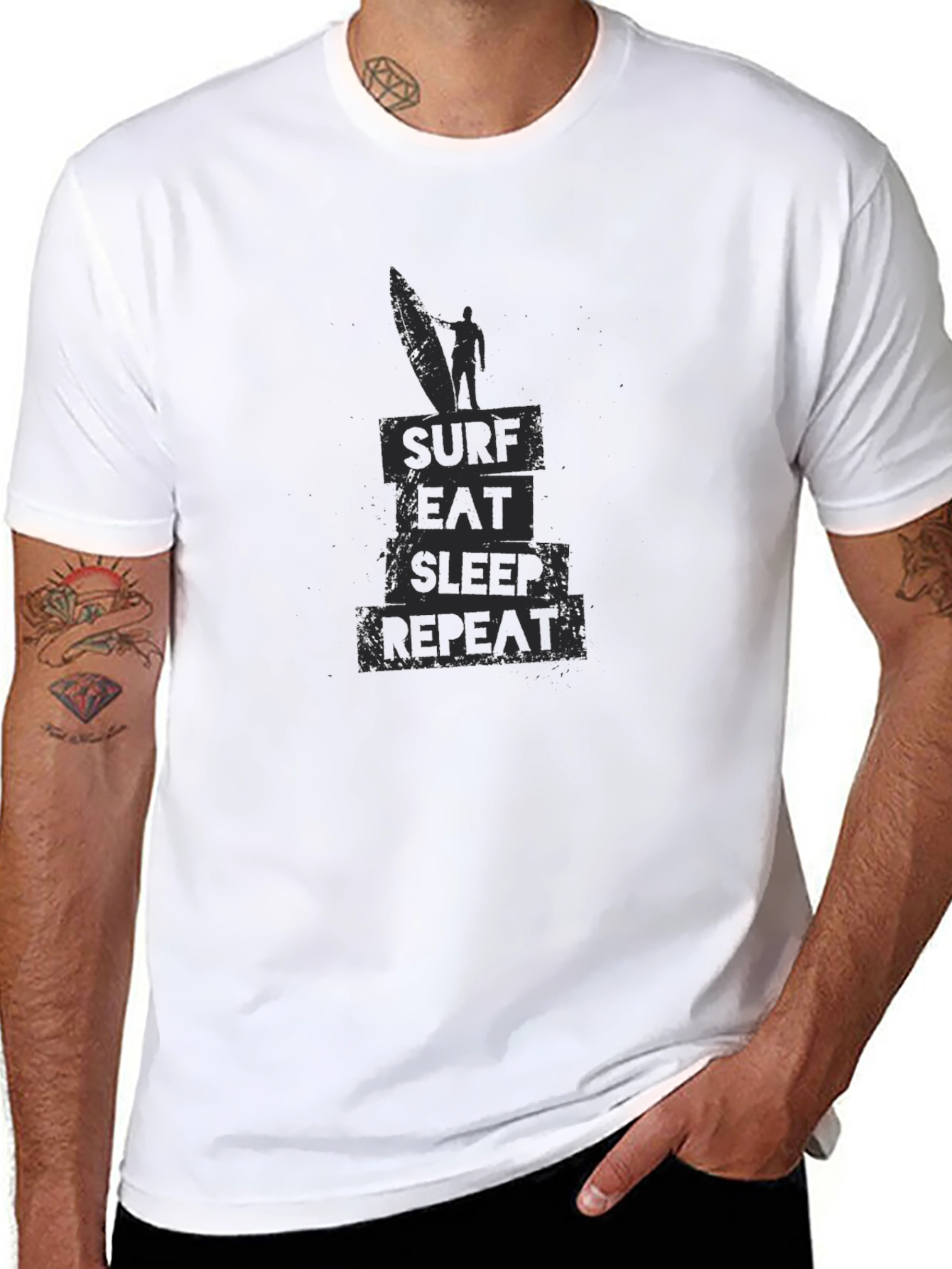 Surf Eat Sleep Repeat Black Graphic T-Shirt