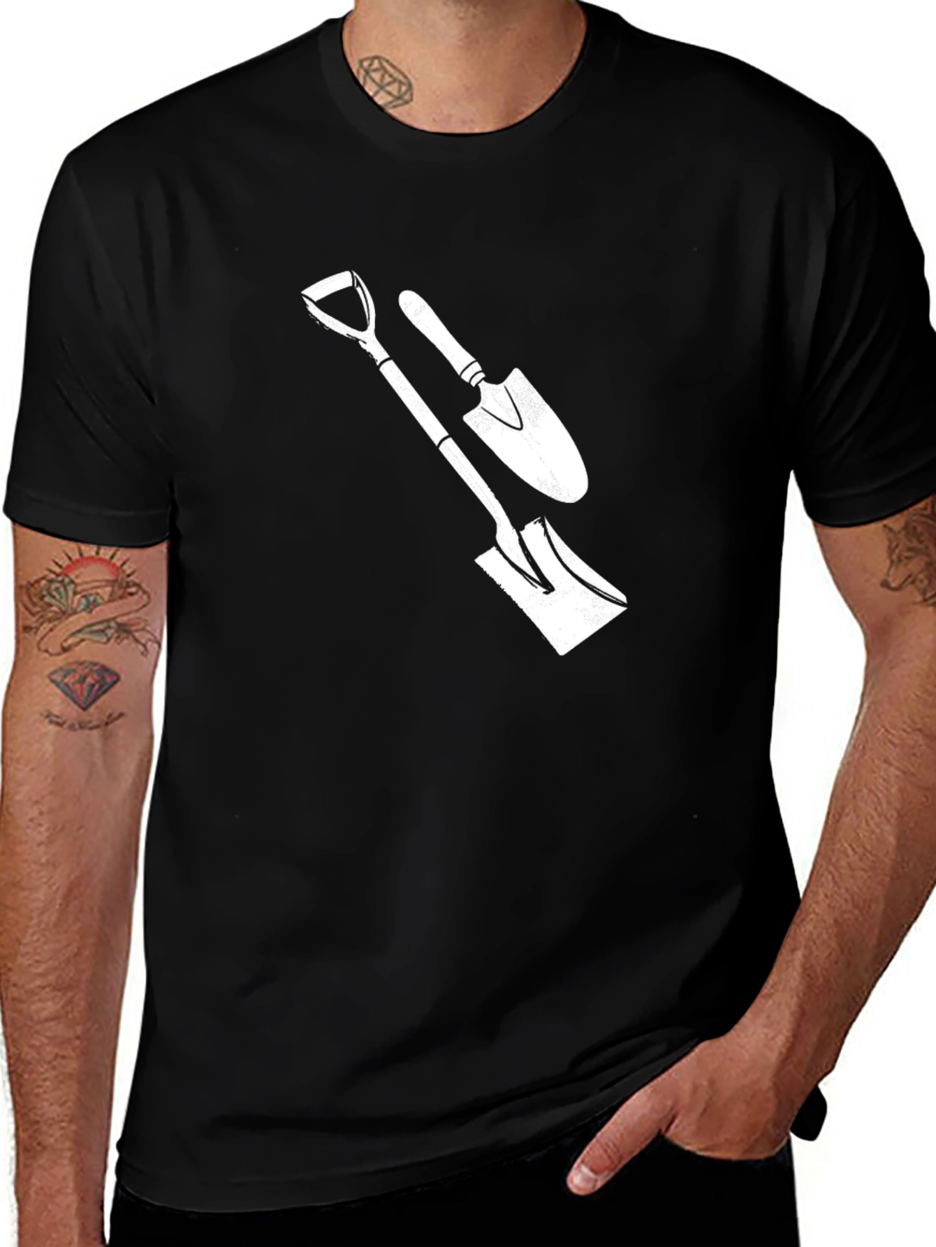 Novelty T-Shirt with Gardening Shovel and Trowel Design