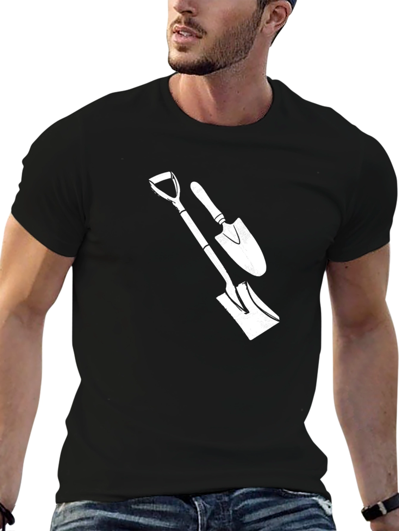 Novelty T-Shirt with Gardening Shovel and Trowel Design
