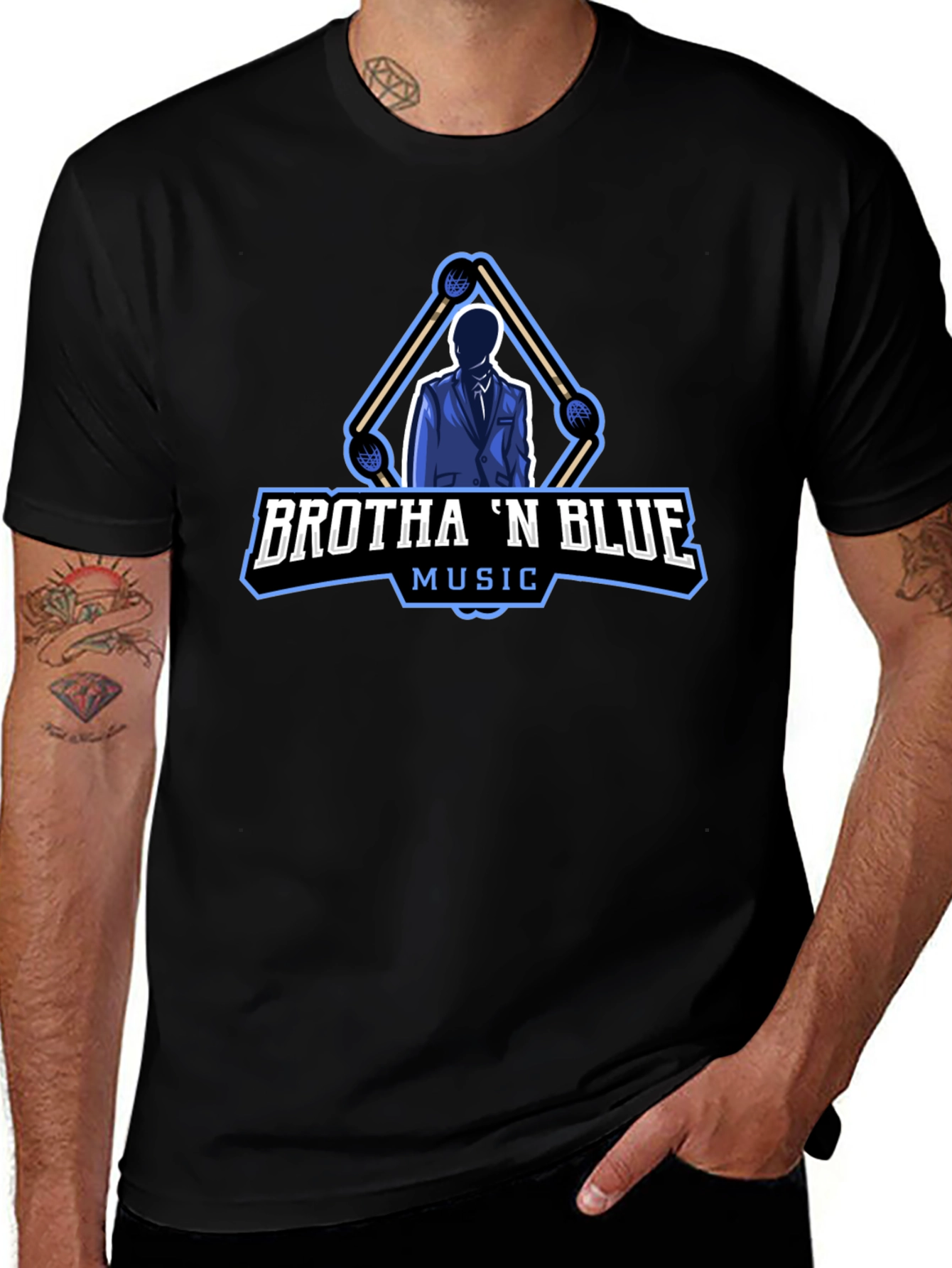Brotha N Blue Music Black T-Shirt