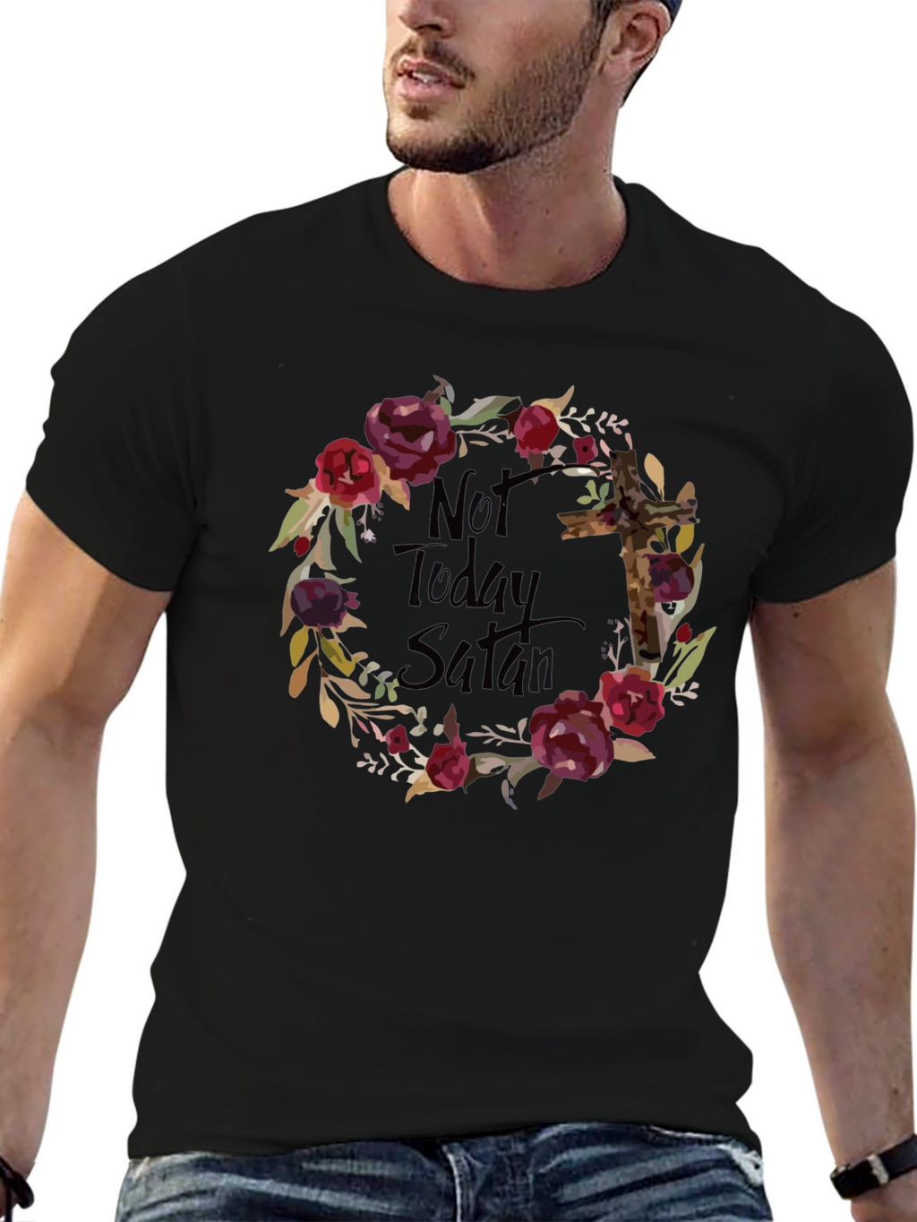 Not Today Satan Floral Cross T-Shirt