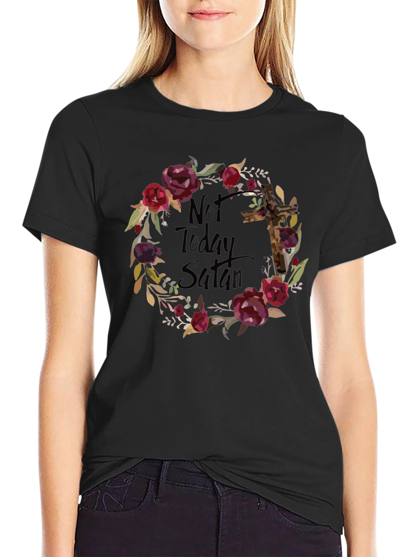 Not Today Satan Floral Cross T-Shirt