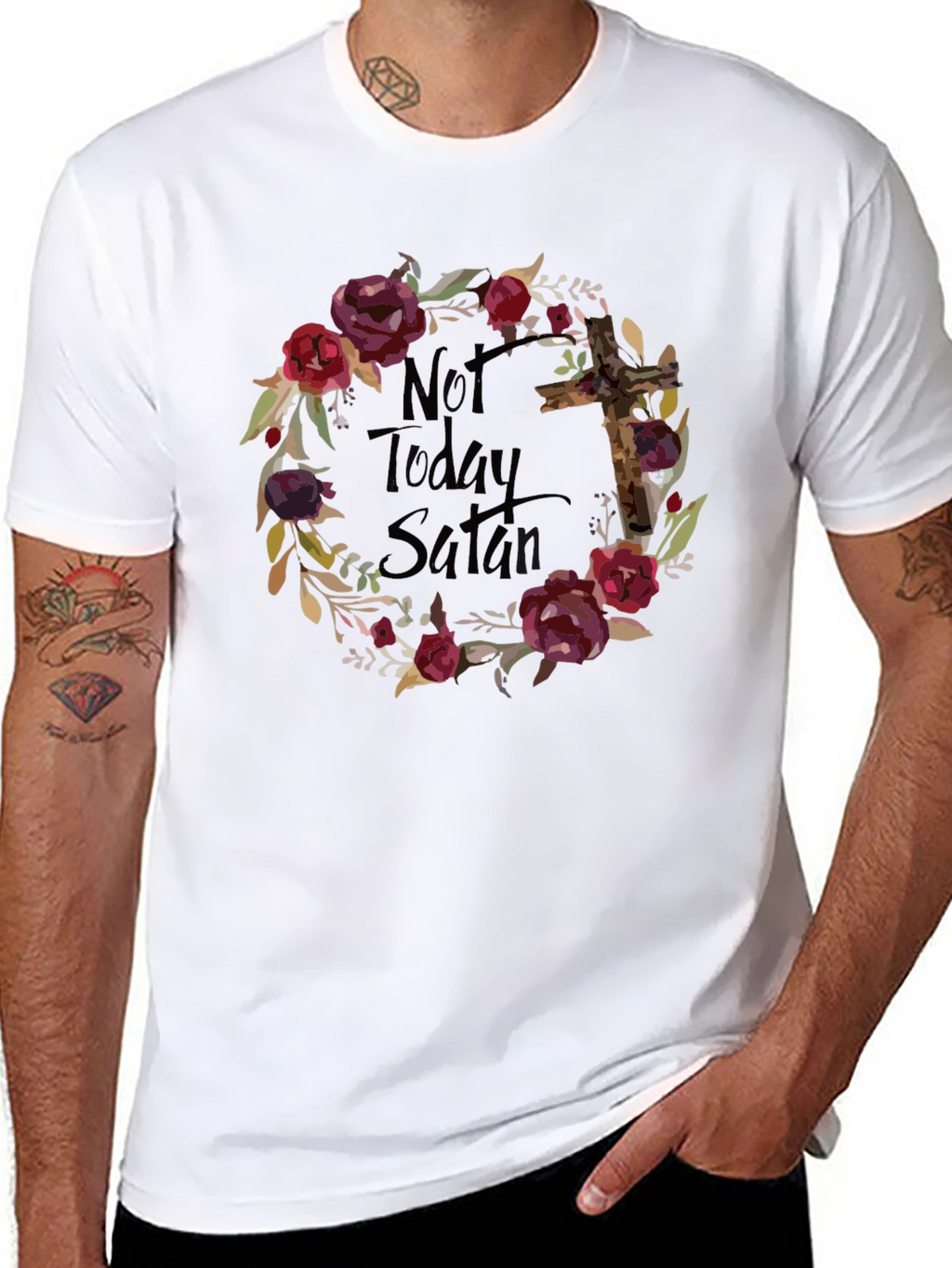 Not Today Satan Floral Cross T-Shirt