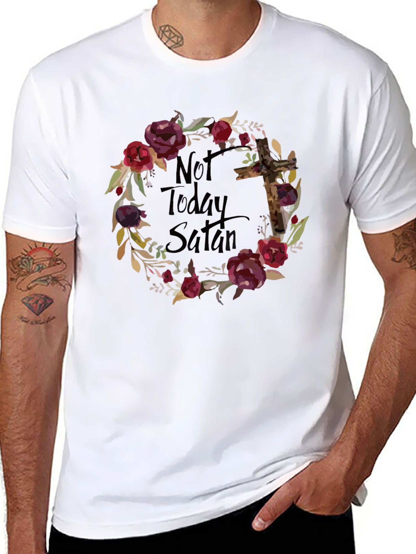 Not Today Satan Floral Cross T-Shirt