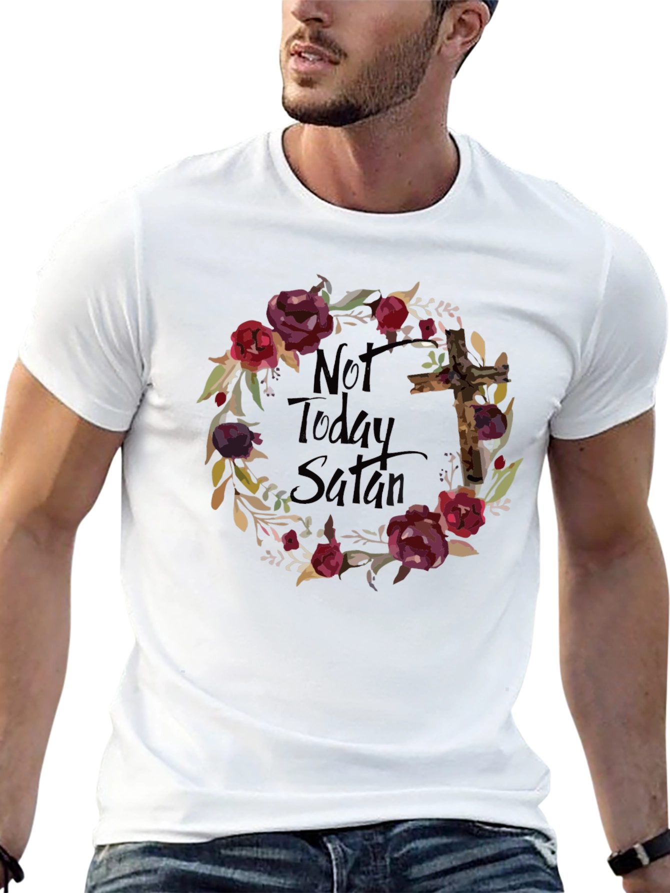Not Today Satan Floral Cross T-Shirt
