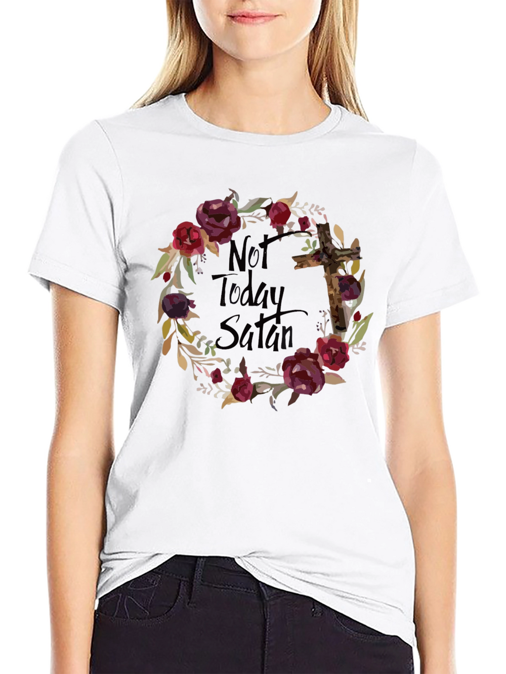 Not Today Satan Floral Cross T-Shirt